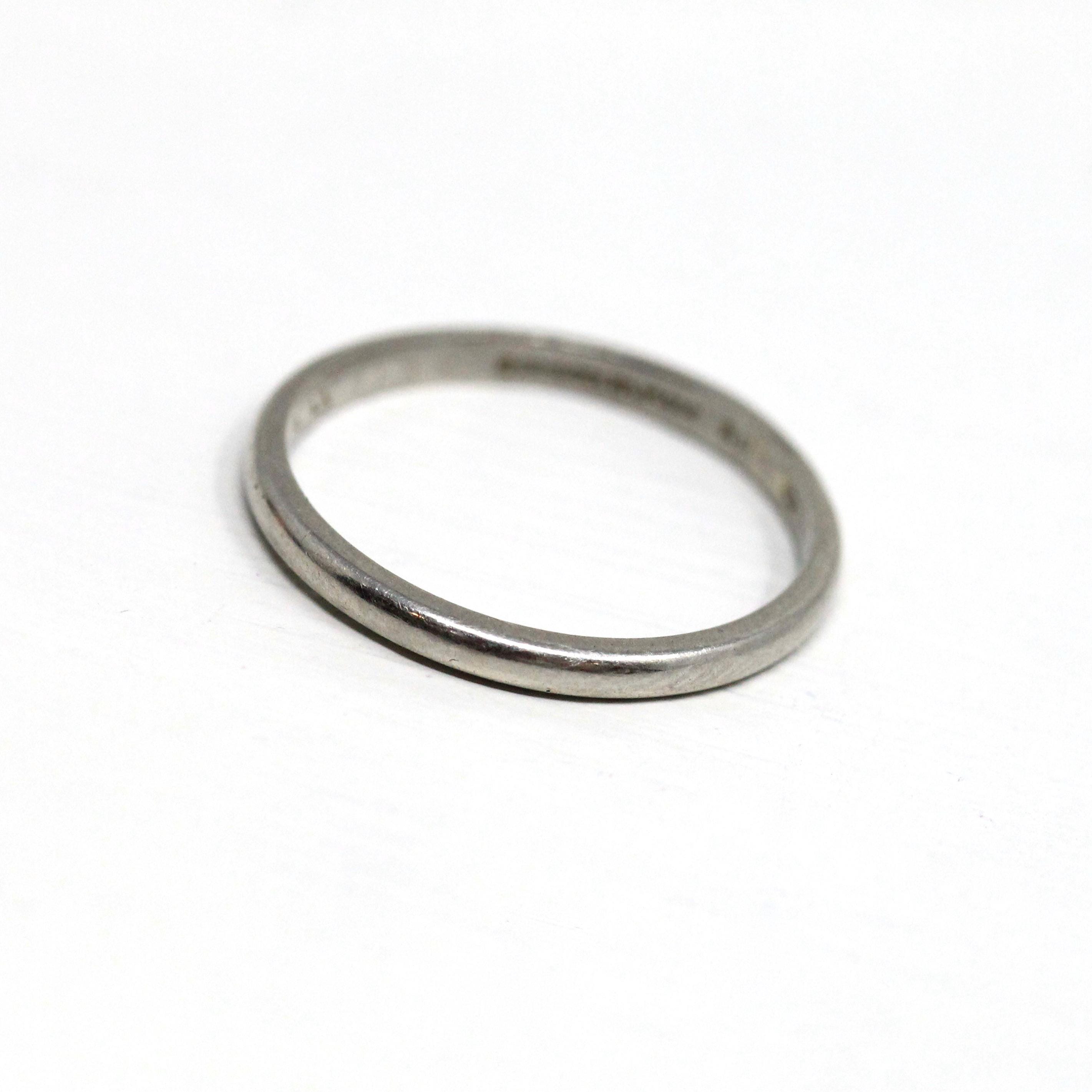 Dated 1950 Band - Mid Century Platinum Engraved "DAK-CJB" Half Round - Vintage Dated "4-11-50" Size 6 Heirloom Fine Wedding Jewelry
