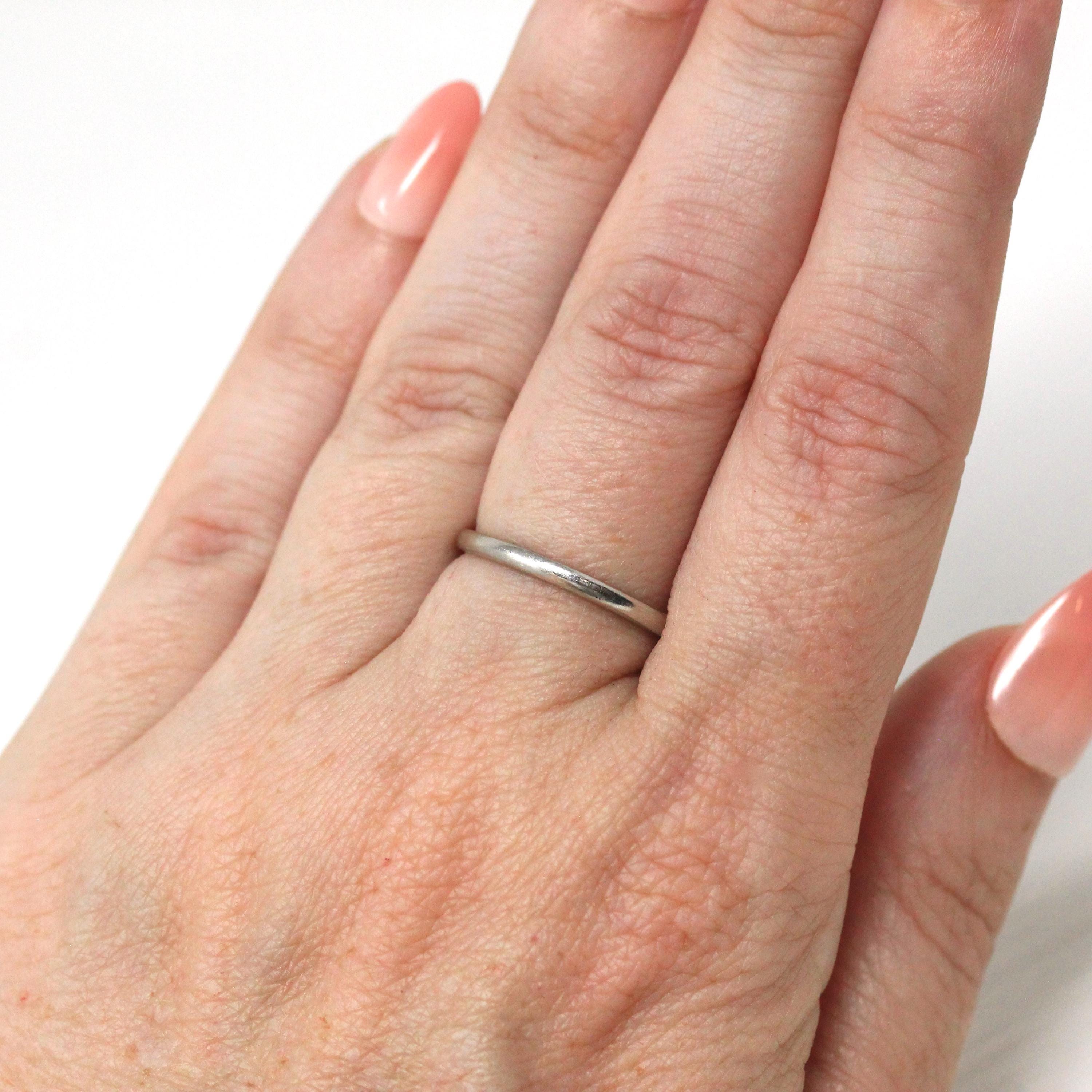 Dated 1950 Band - Mid Century Platinum Engraved "DAK-CJB" Half Round - Vintage Dated "4-11-50" Size 6 Heirloom Fine Wedding Jewelry