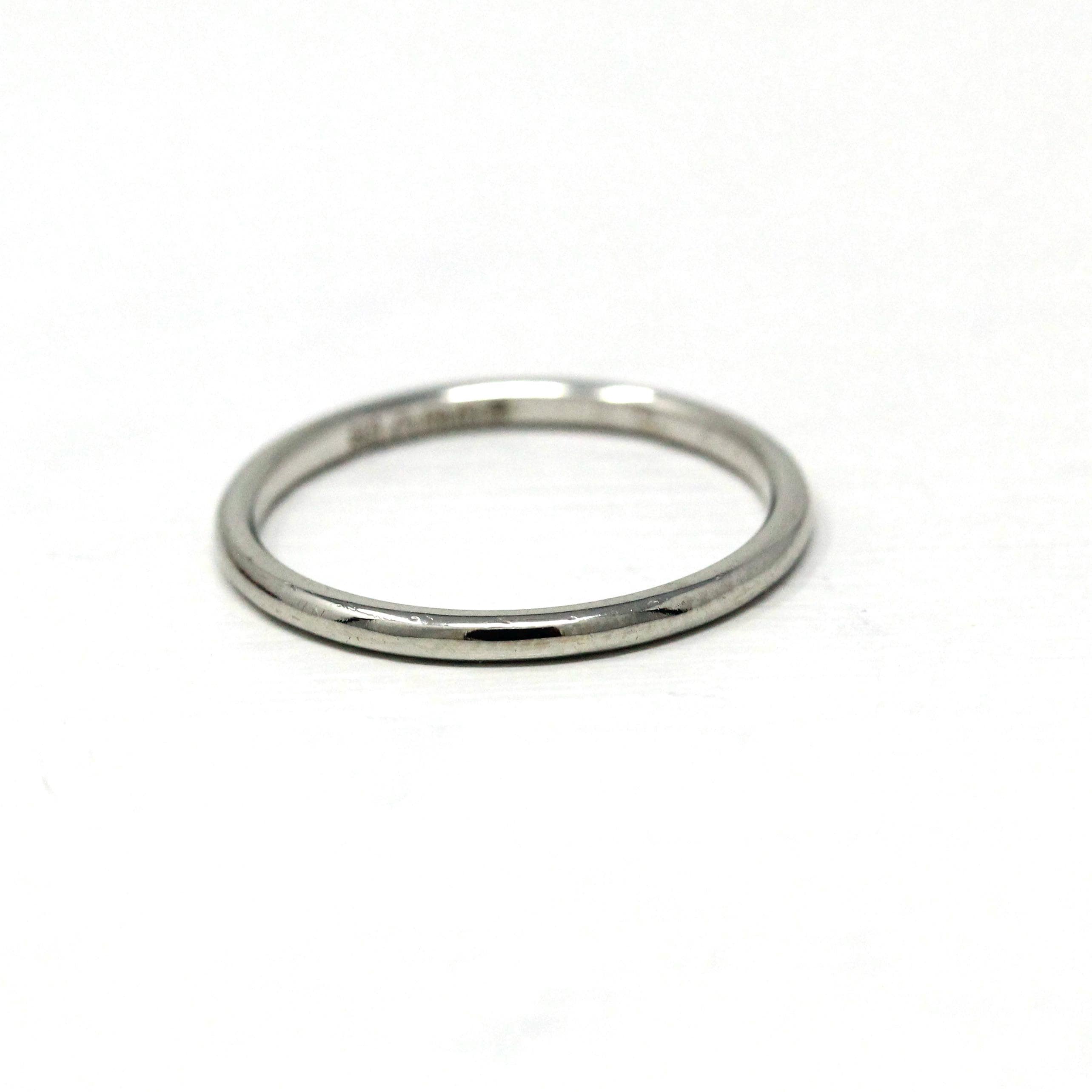 Vintage Wedding Ring - Antique 18k White Gold Birmingham England Half Round Band - Size 7 1/4 Dated Fine Bridal Fine Jewelry