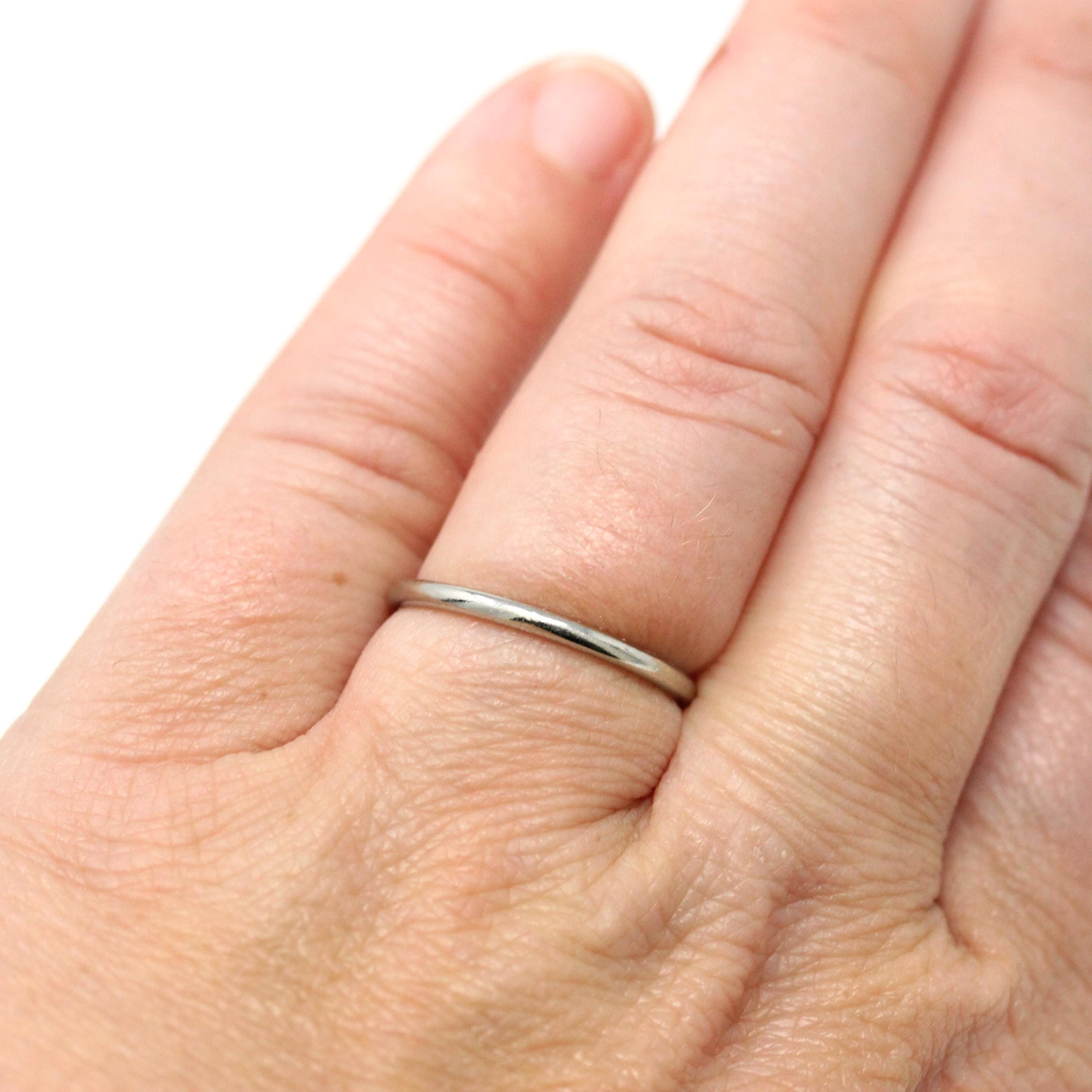 Vintage Wedding Ring - Antique 18k White Gold Birmingham England Half Round Band - Size 7 1/4 Dated Fine Bridal Fine Jewelry