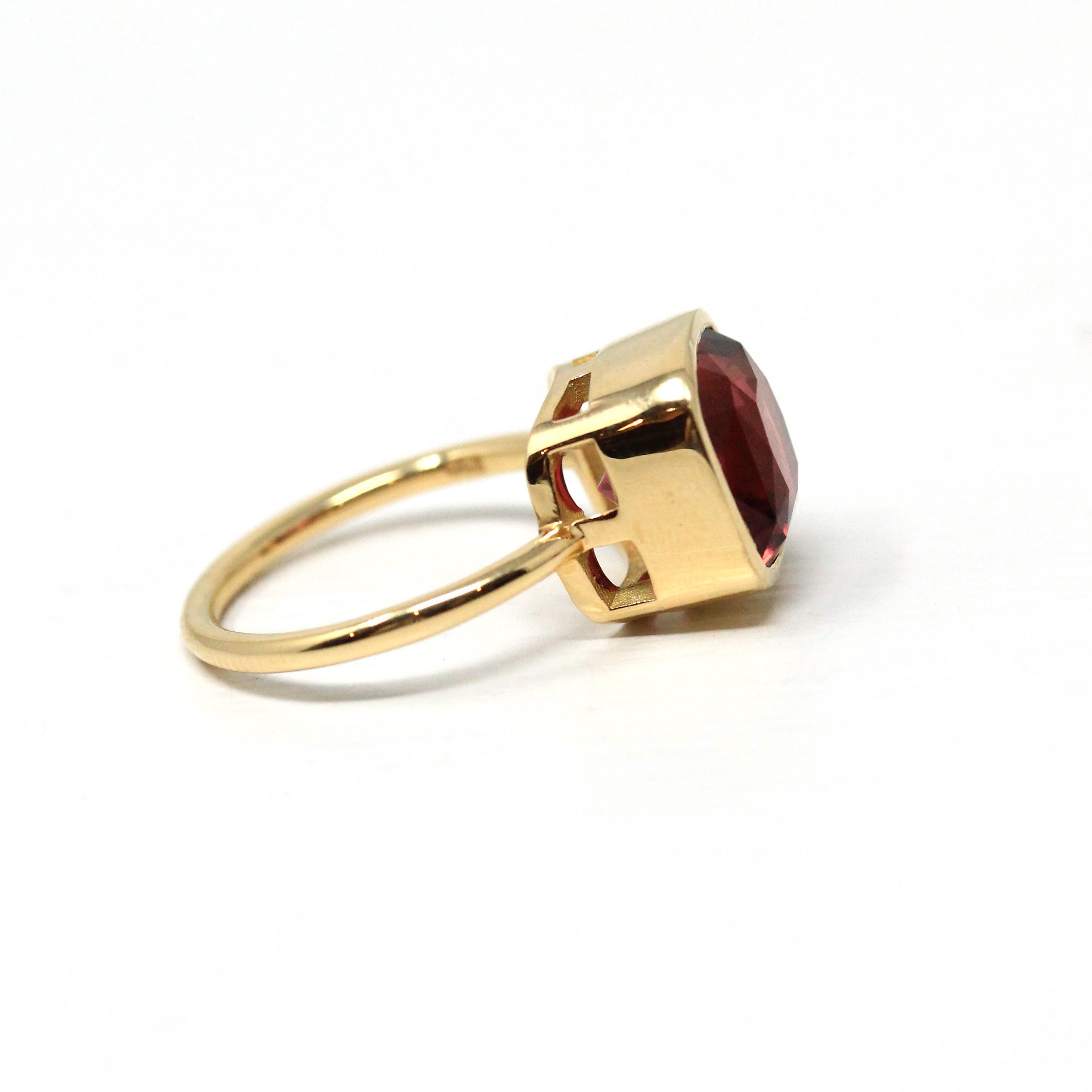 Pink Tourmaline Ring - 18k Yellow Gold Bezel Set Genuine 5.39 CT Gemstone - Modern Size 6 1/4 Statement Fine Cocktail Solitaire Jewelry