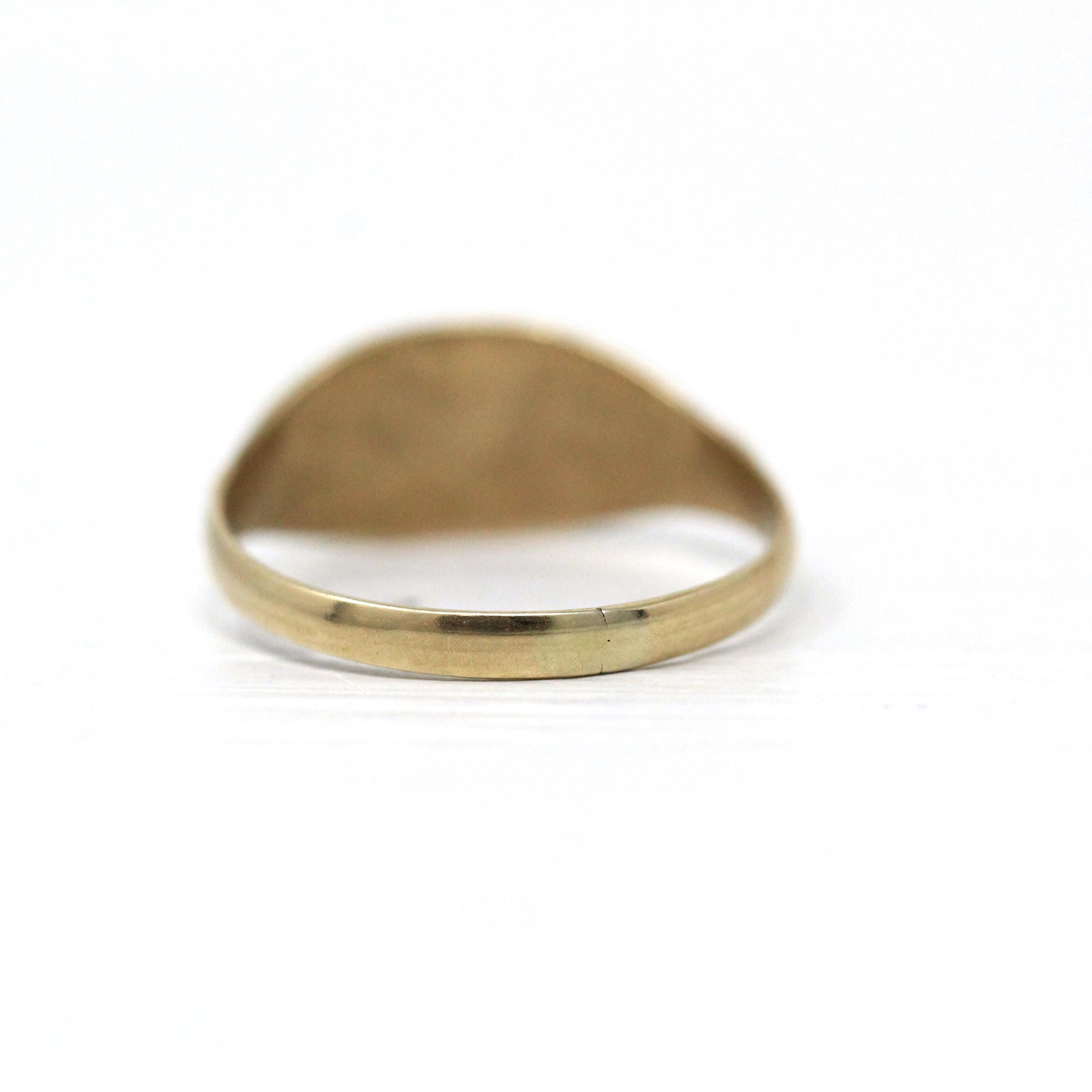 Blank Signet Ring - Edwardian 10k Yellow Gold Engrave Letters Initials Baby - Antique Circa 1910s Era Size 1 Personalize Fine OB Jewelry