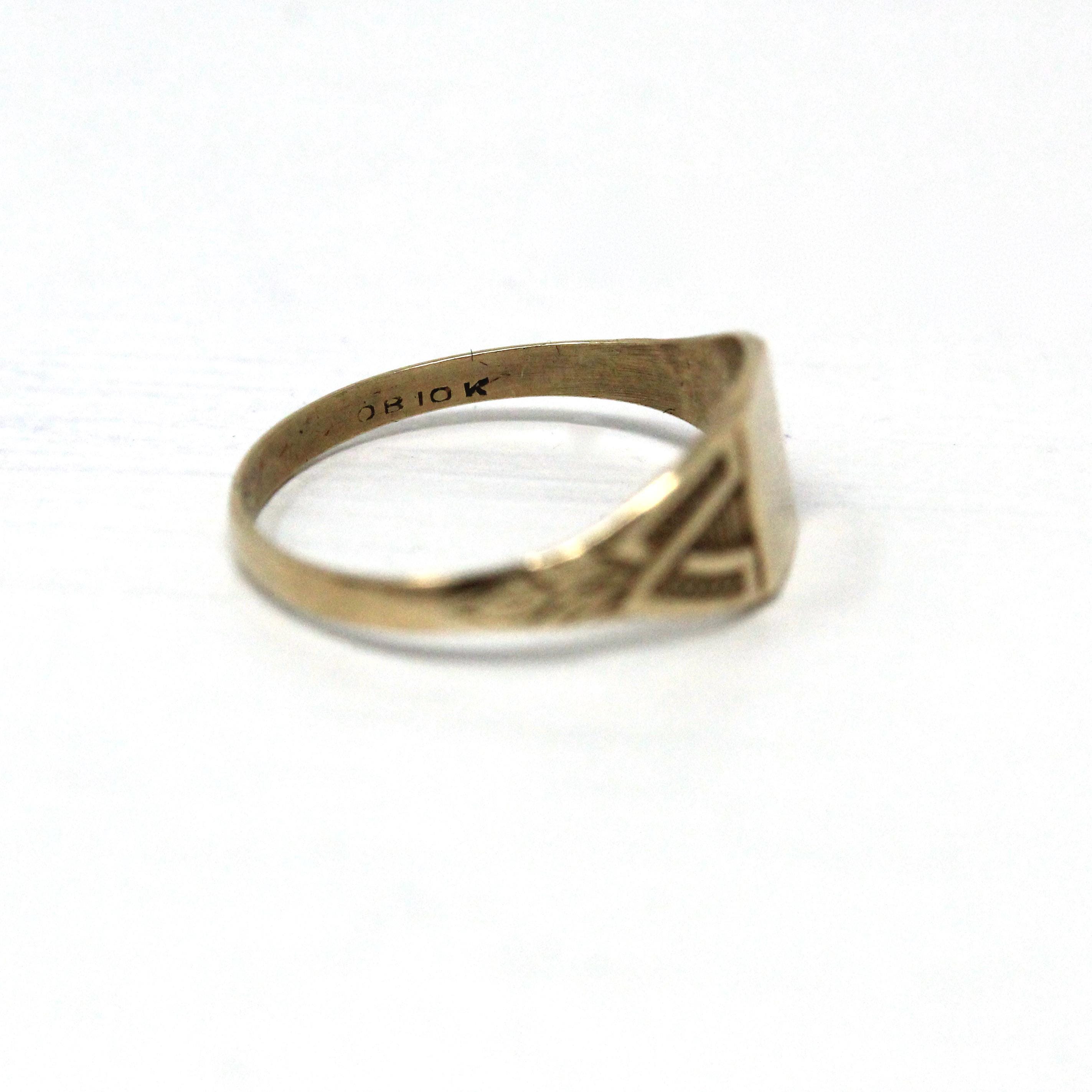 Blank Signet Ring - Edwardian 10k Yellow Gold Engrave Letters Initials Baby - Antique Circa 1910s Era Size 1 Personalize Fine OB Jewelry