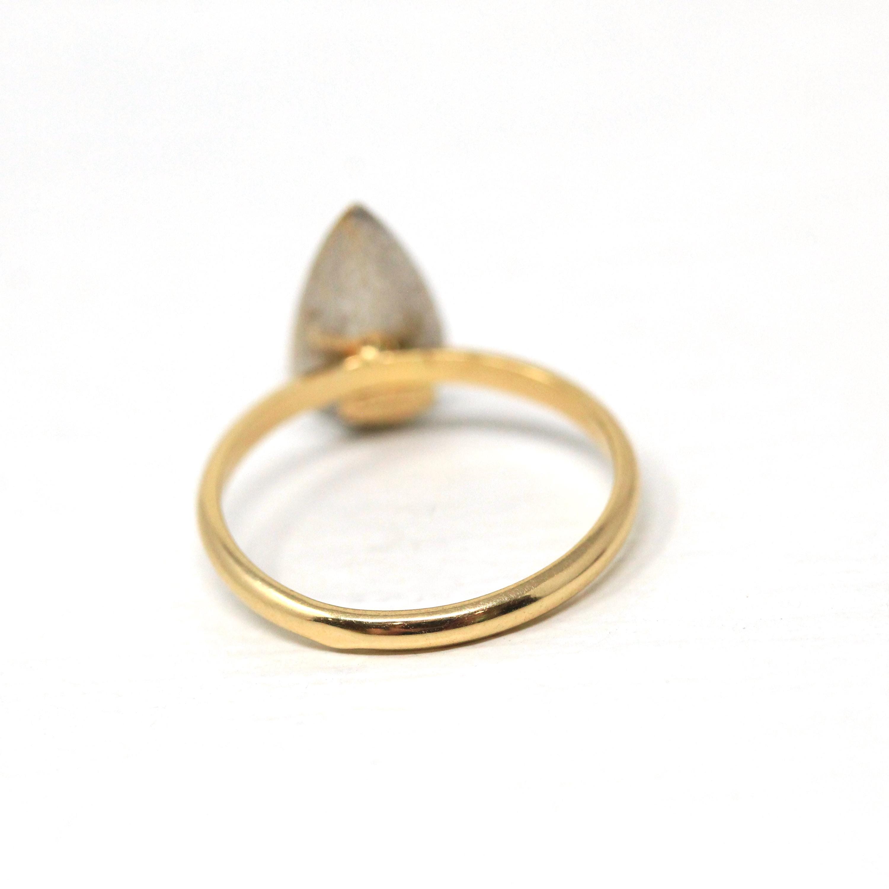 Modern Teardrop Ring - Estate 18k Gold Yellow White Two Tone Textured Pear Band - Circa 2010 Size 6 1/2 Stacking Dainty Lazurde Fine Jewelry