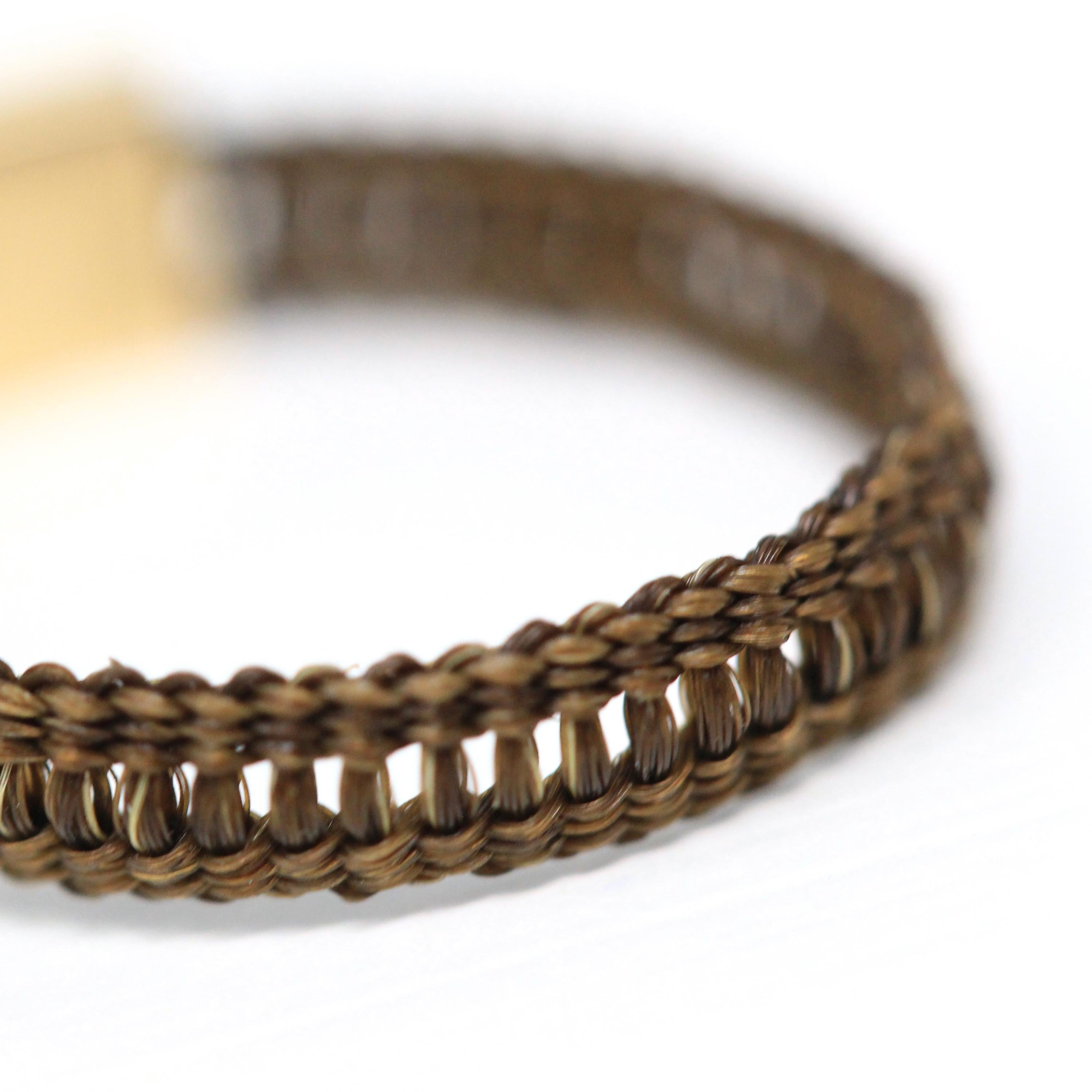 Victorian Hair Ring - Antique 10k Yellow Gold Woven Buckle Band - Vintage 1800s Size 7 1/2 Mourning Memento Mori Rare Hairwork Fine Jewelry