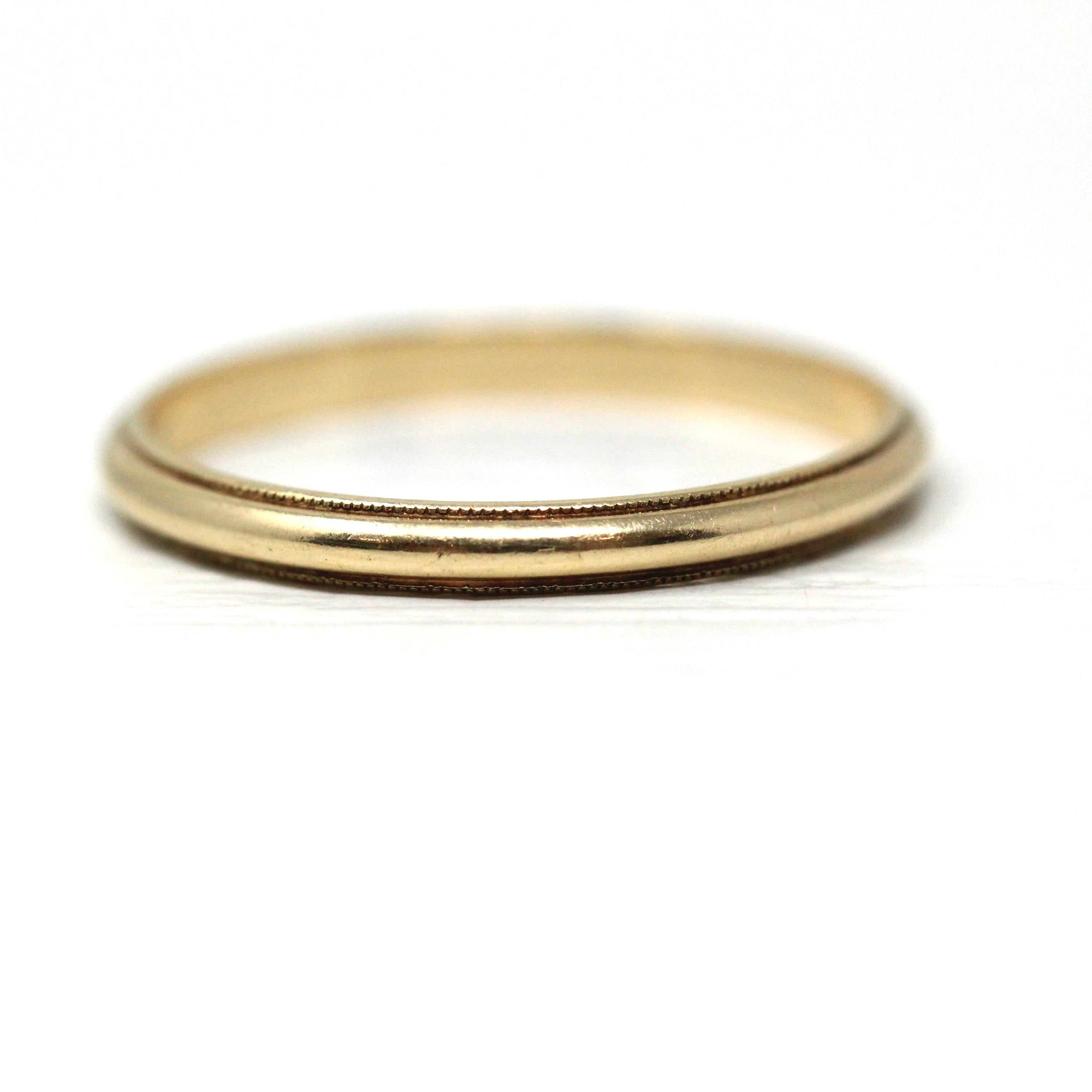 Vintage Wedding Band - Retro 14k Yellow Gold Milgrain Detail Eternity Design Ring - Circa 1960s Size 7 Unisex Bridal Stacking Fine Jewelry