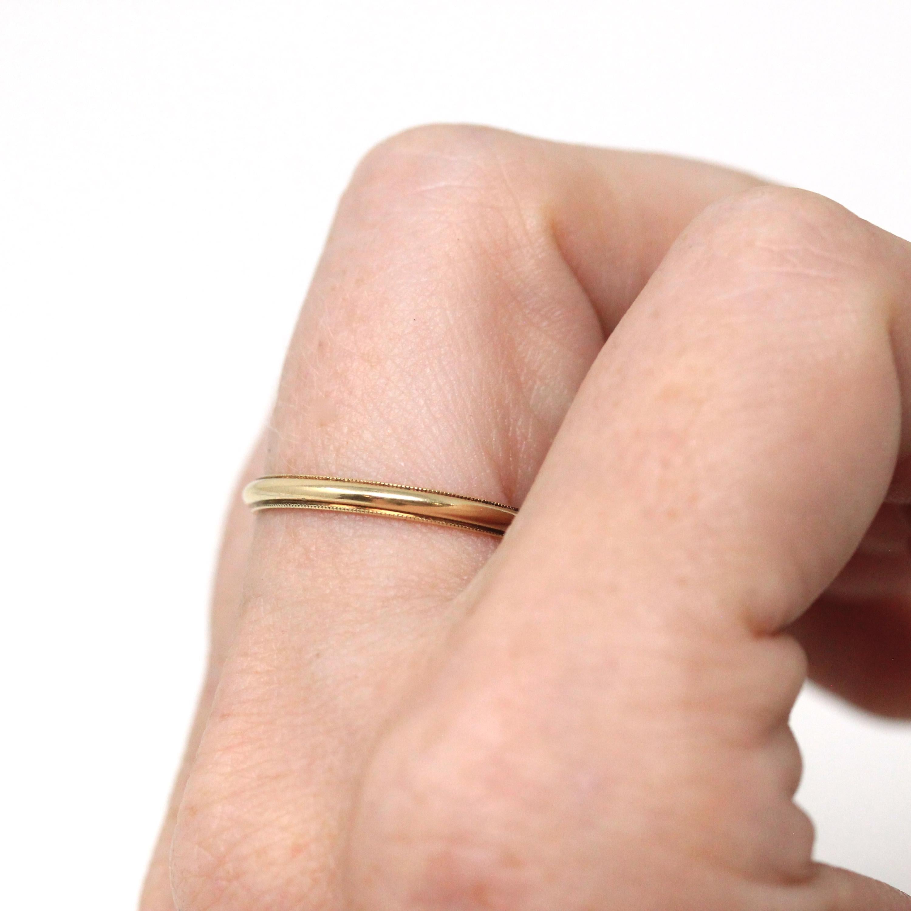 Vintage Wedding Band - Retro 14k Yellow Gold Milgrain Detail Eternity Design Ring - Circa 1960s Size 7 Unisex Bridal Stacking Fine Jewelry