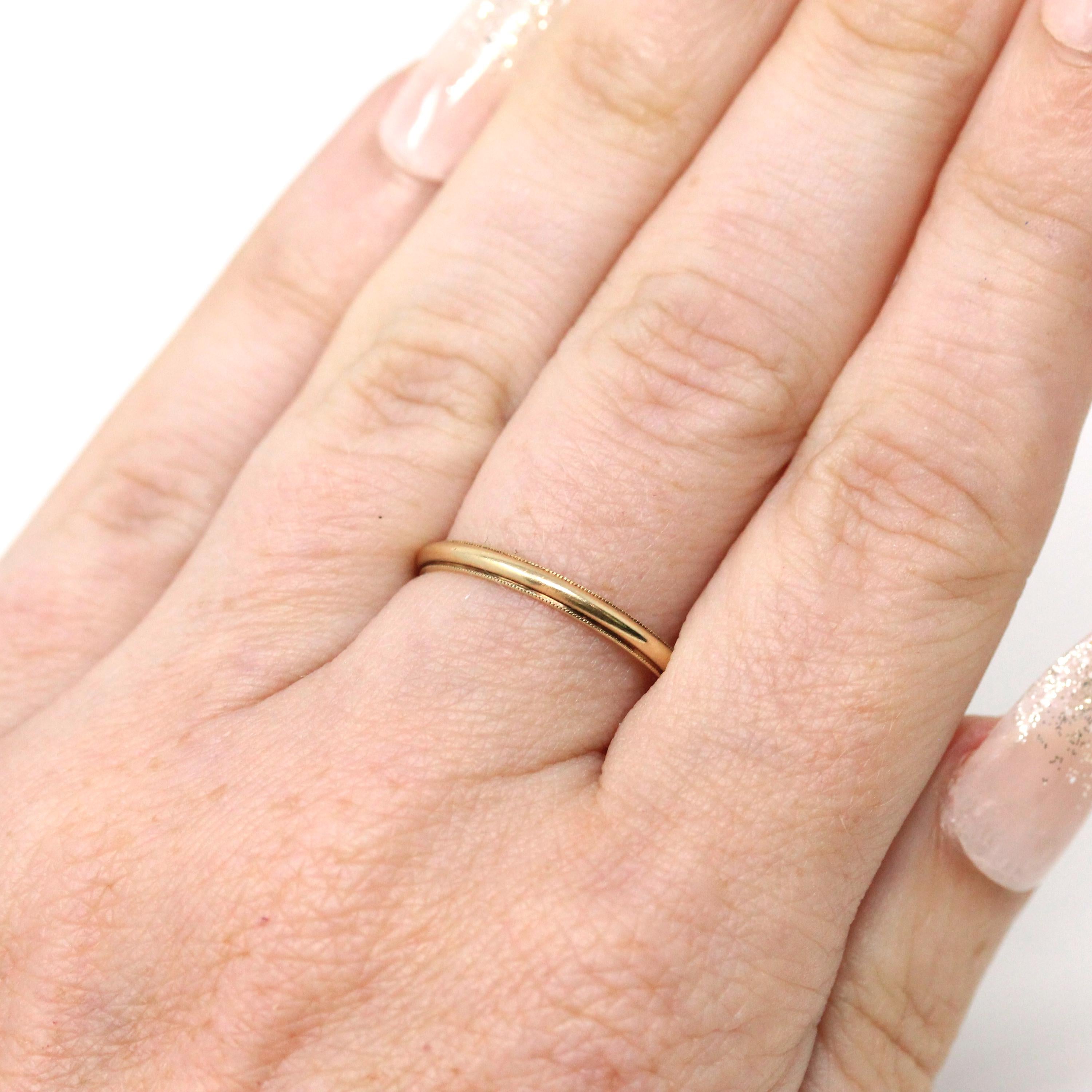 Vintage Wedding Band - Retro 14k Yellow Gold Milgrain Detail Eternity Design Ring - Circa 1960s Size 7 Unisex Bridal Stacking Fine Jewelry