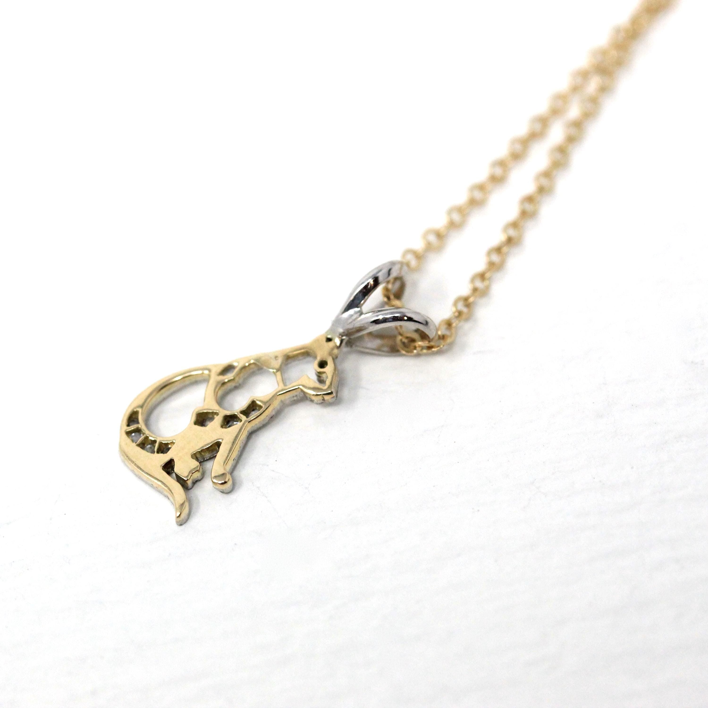 Antique Cat Charm - Art Deco Era Platinum and 14k Yellow Gold Figural Feline Pendant - Circa 1920's Kitty Diamond Converted Fine 20s Jewelry