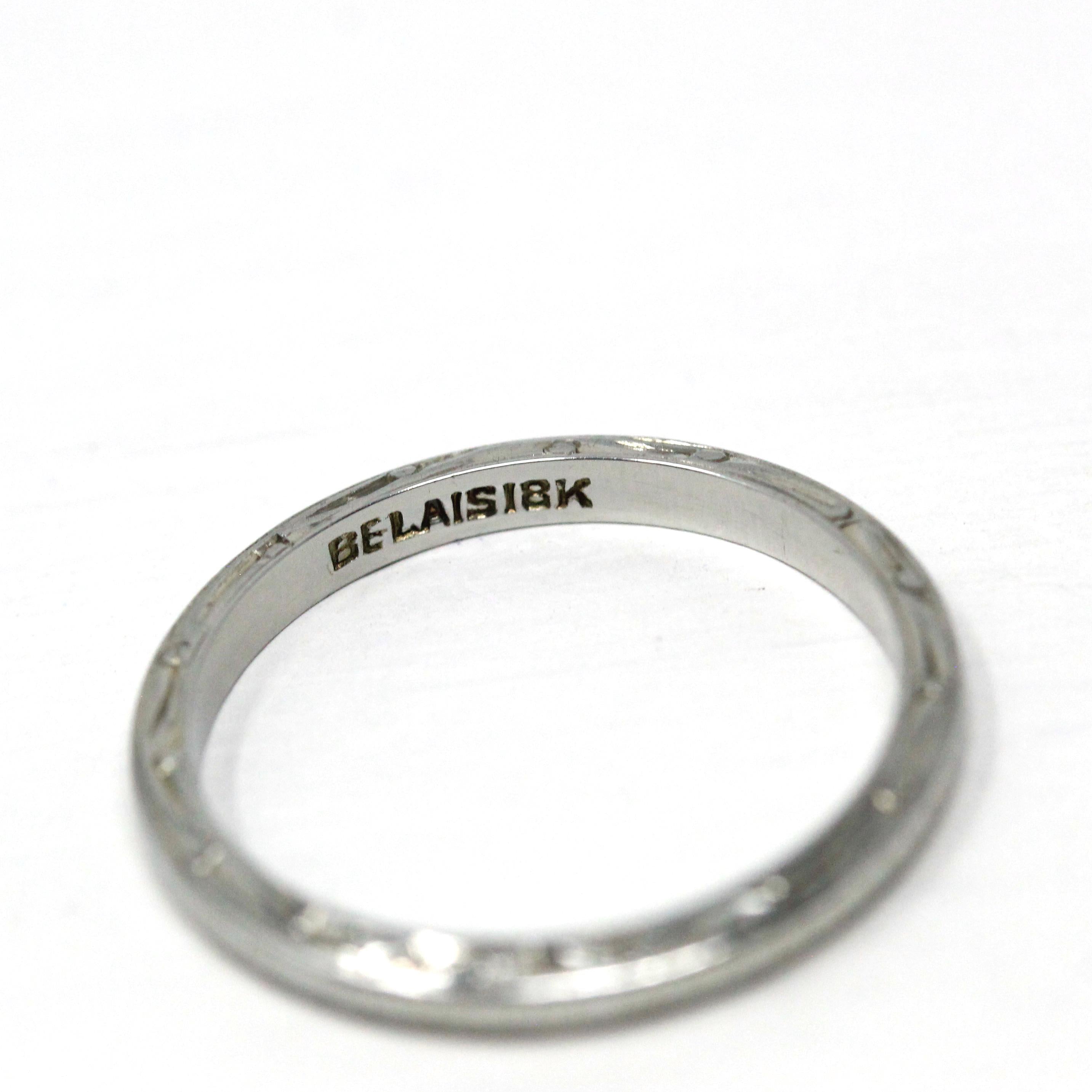 Antique Wedding Band - Art Deco Era 18k White Gold Eternity Design Ring - Vintage Circa 1920s Size 5 3/4 Stacking Bridal Fine 20s Jewelry