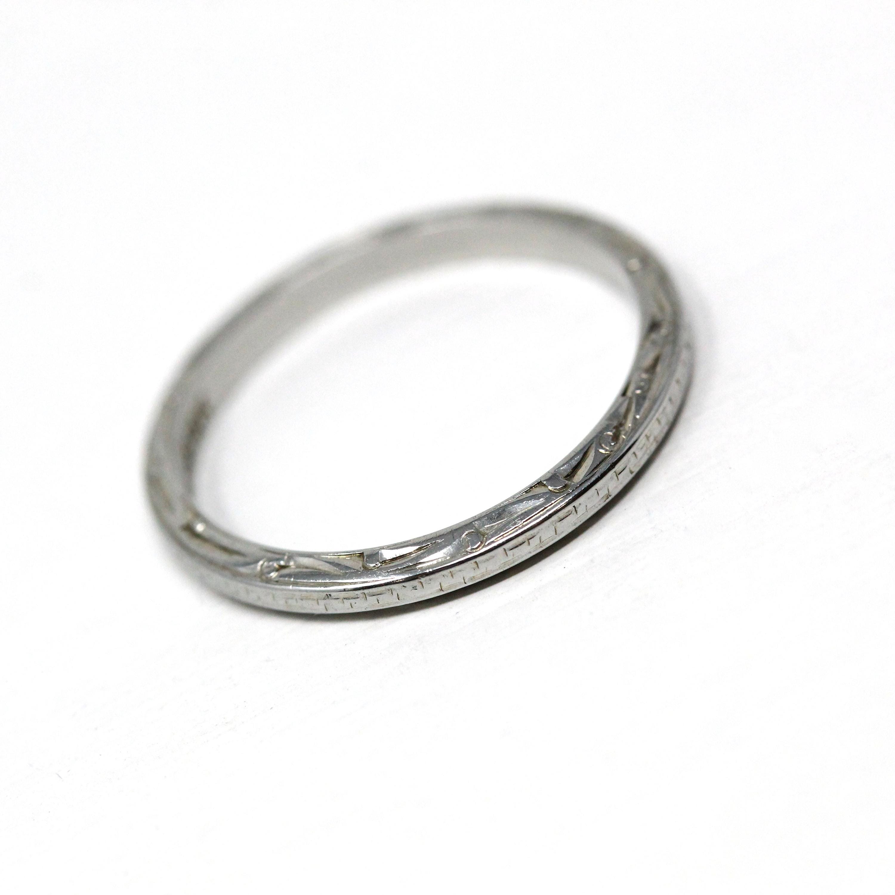 Antique Wedding Band - Art Deco Era 18k White Gold Eternity Design Ring - Vintage Circa 1920s Size 5 3/4 Stacking Bridal Fine 20s Jewelry