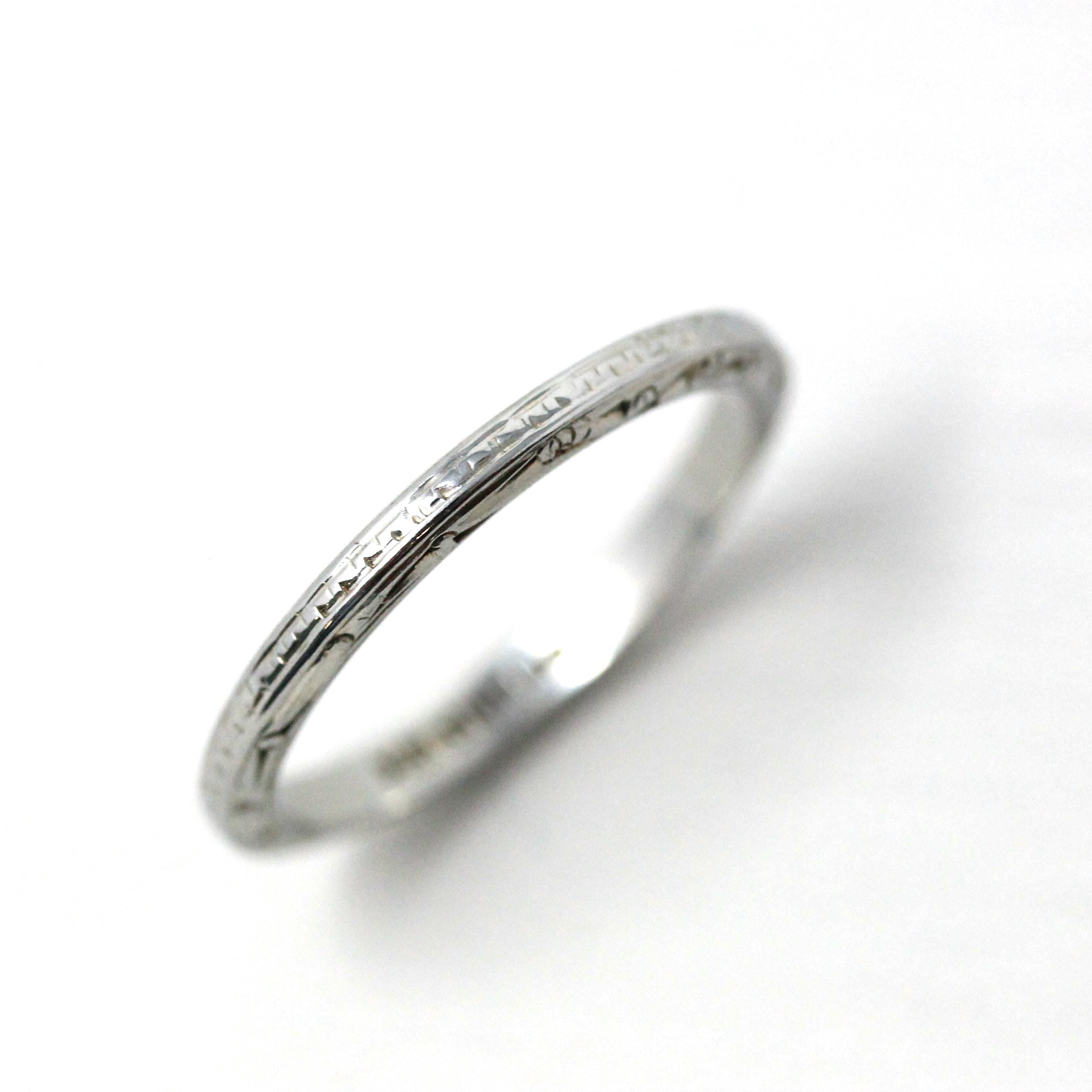 Antique Wedding Band - Art Deco Era 18k White Gold Eternity Design Ring - Vintage Circa 1920s Size 5 3/4 Stacking Bridal Fine 20s Jewelry