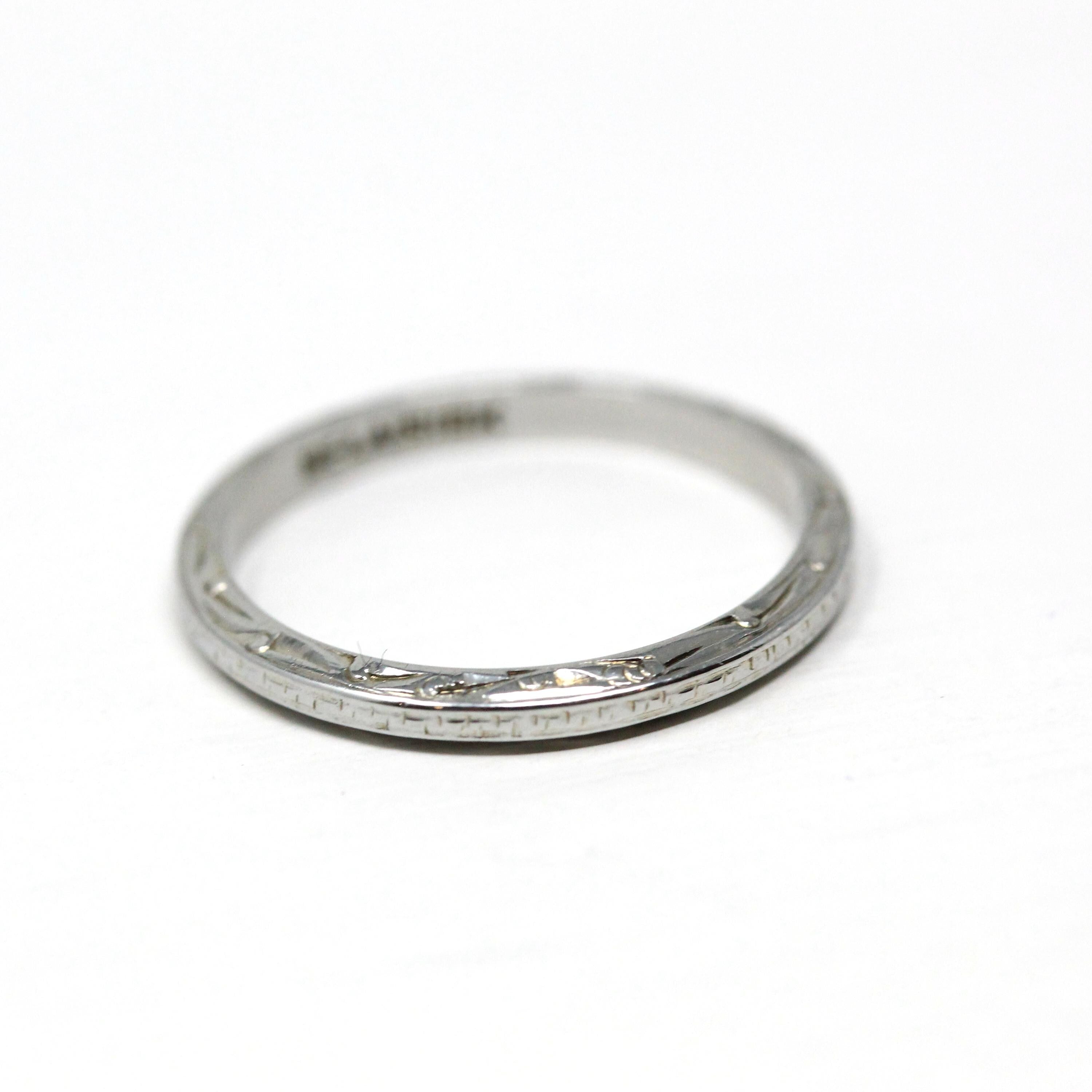 Antique Wedding Band - Art Deco Era 18k White Gold Eternity Design Ring - Vintage Circa 1920s Size 5 3/4 Stacking Bridal Fine 20s Jewelry