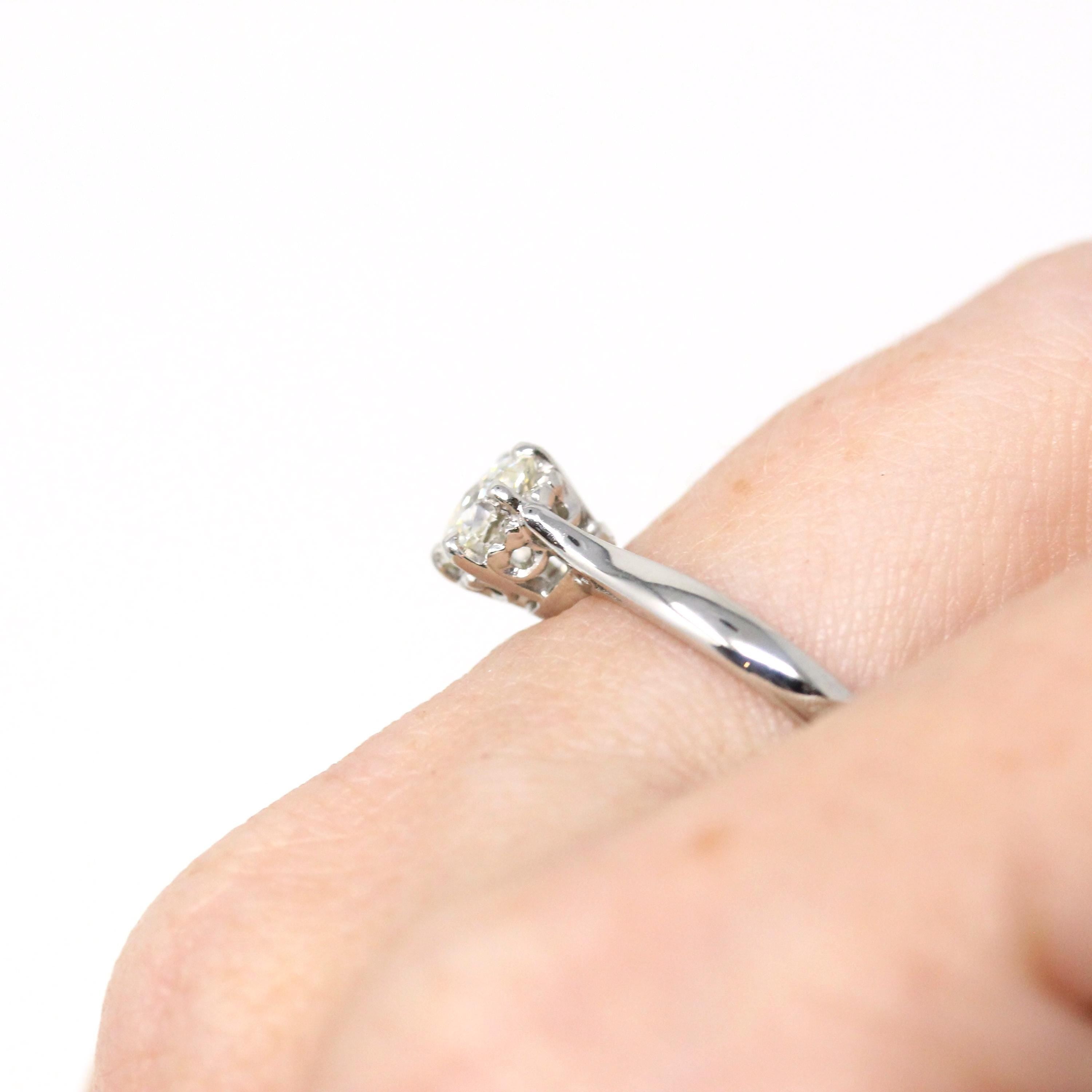 Jubilee Cut Diamond Ring - Modern 18k White Gold Genuine Gem Solitaire - Estate 2000s Era Size 7 Bridal Engagement Fine Jewelry with Report