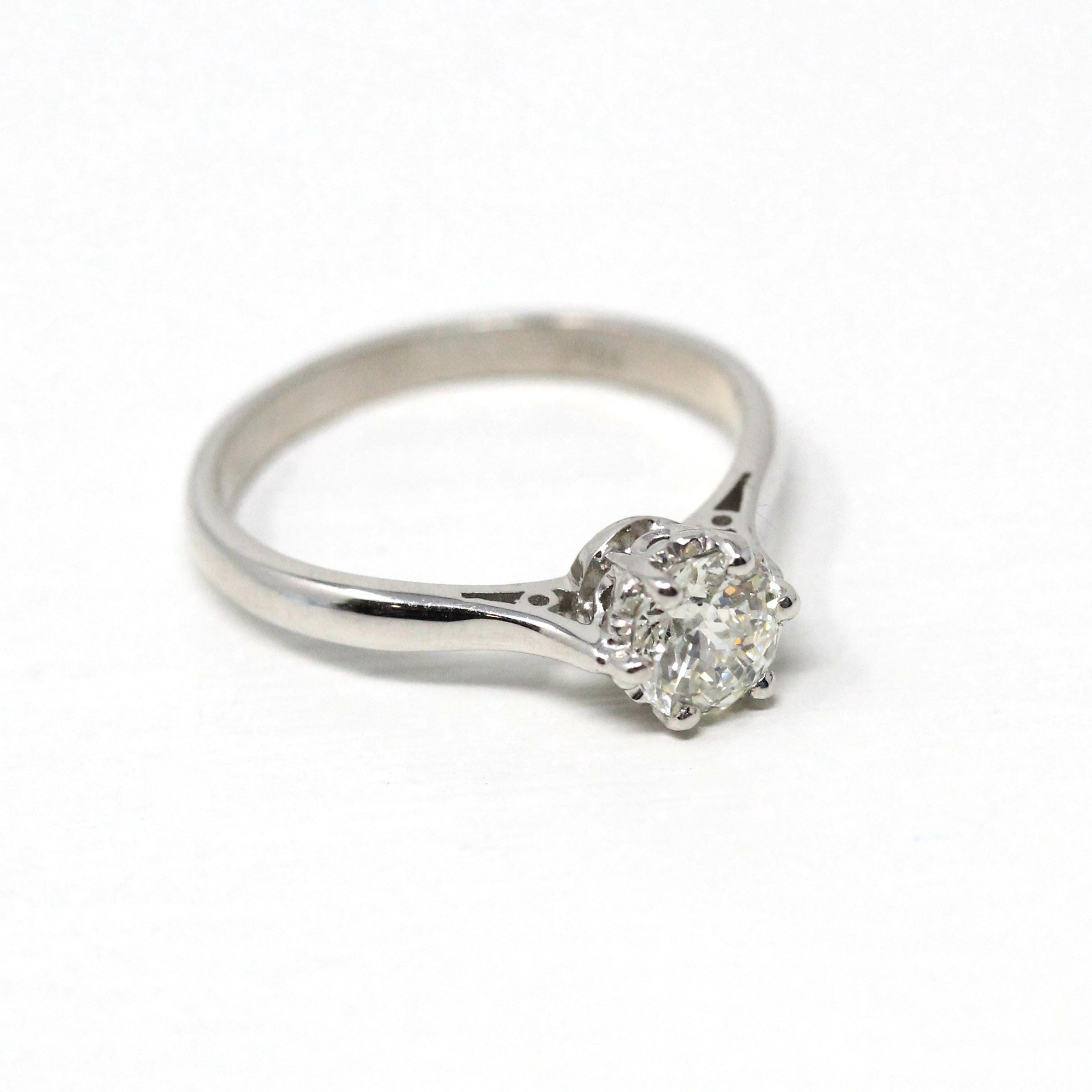 Jubilee Cut Diamond Ring - Modern 18k White Gold Genuine Gem Solitaire - Estate 2000s Era Size 7 Bridal Engagement Fine Jewelry with Report