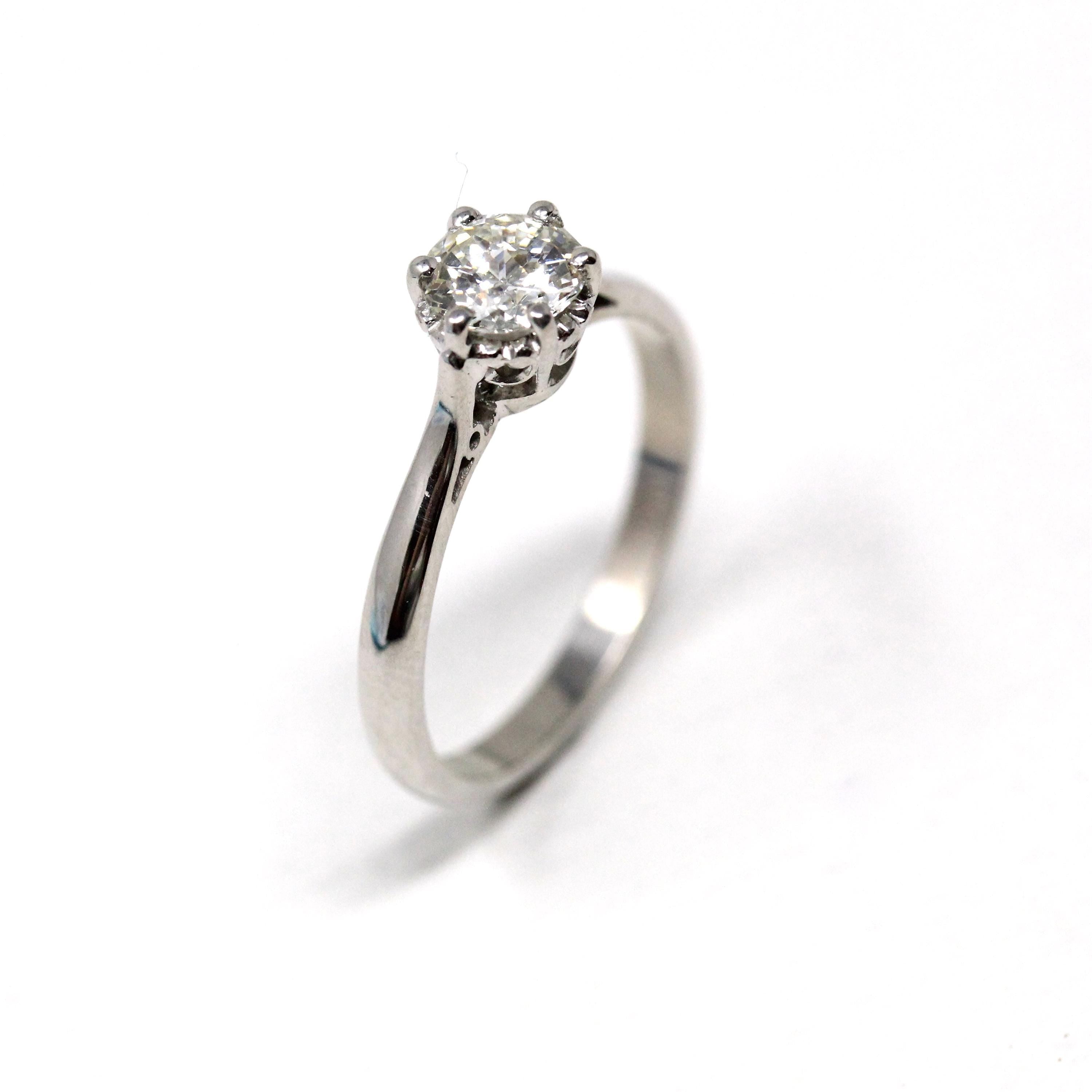 Jubilee Cut Diamond Ring - Modern 18k White Gold Genuine Gem Solitaire - Estate 2000s Era Size 7 Bridal Engagement Fine Jewelry with Report