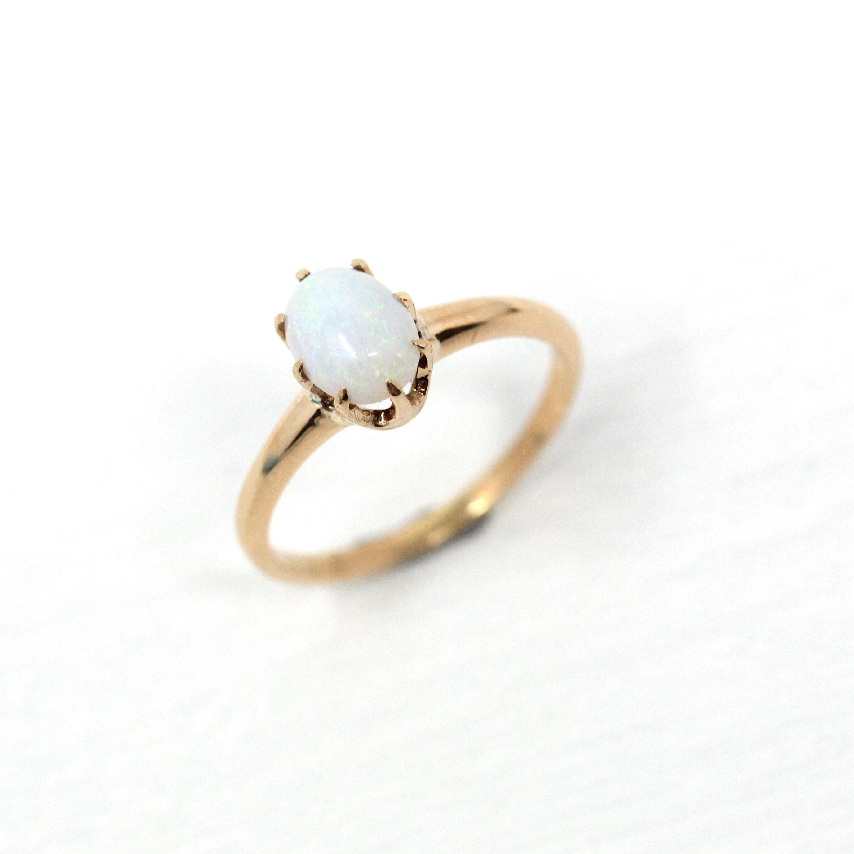 Edwardian Opal Ring - Antique 10k Yellow Gold Oval Cabochon Cut Gemstone - Vintage Circa 1910s Era Size 5 October Birthstone Fine Jewelry