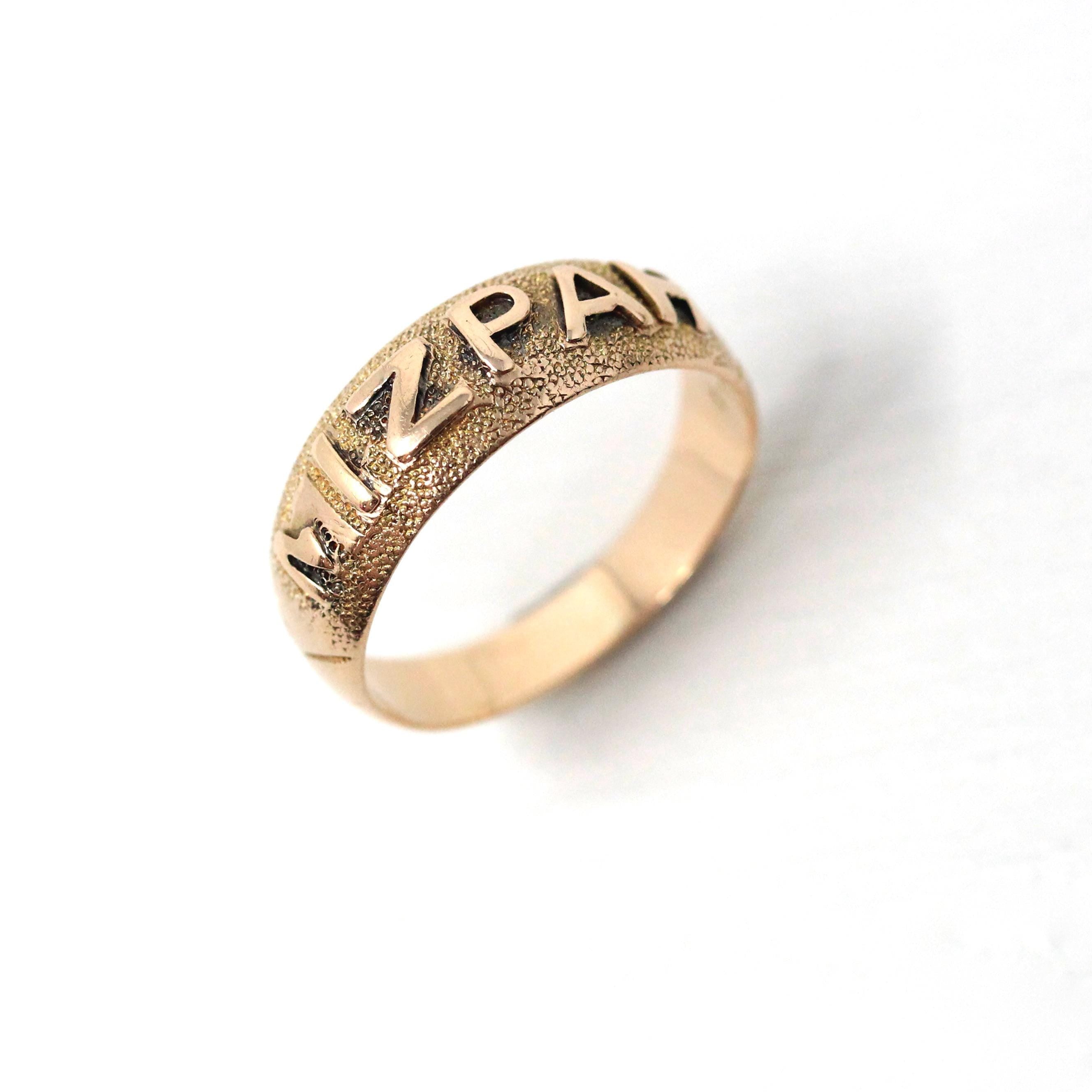 Victorian Mizpah Band - 9k Rosy Yellow Gold Birmingham England Hallmark Ring - Antique Size 5 3/4 Stacking Fine English Keepsake Jewelry