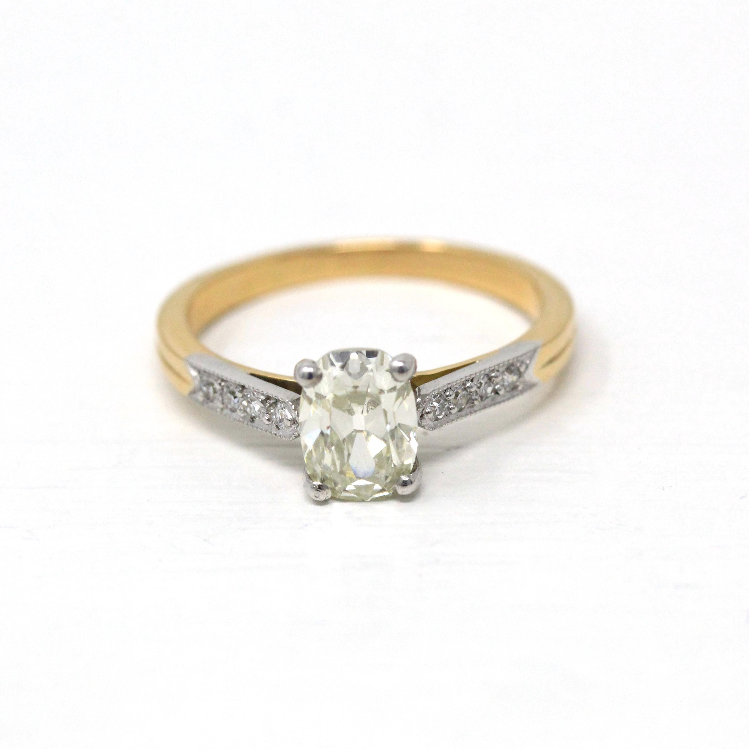 Old Mine Cut Diamond Ring - Modern 18k Yellow Gold & Platinum Two Tone French Engagement - Estate Vintage Style Bridal GIA Report Jewelry