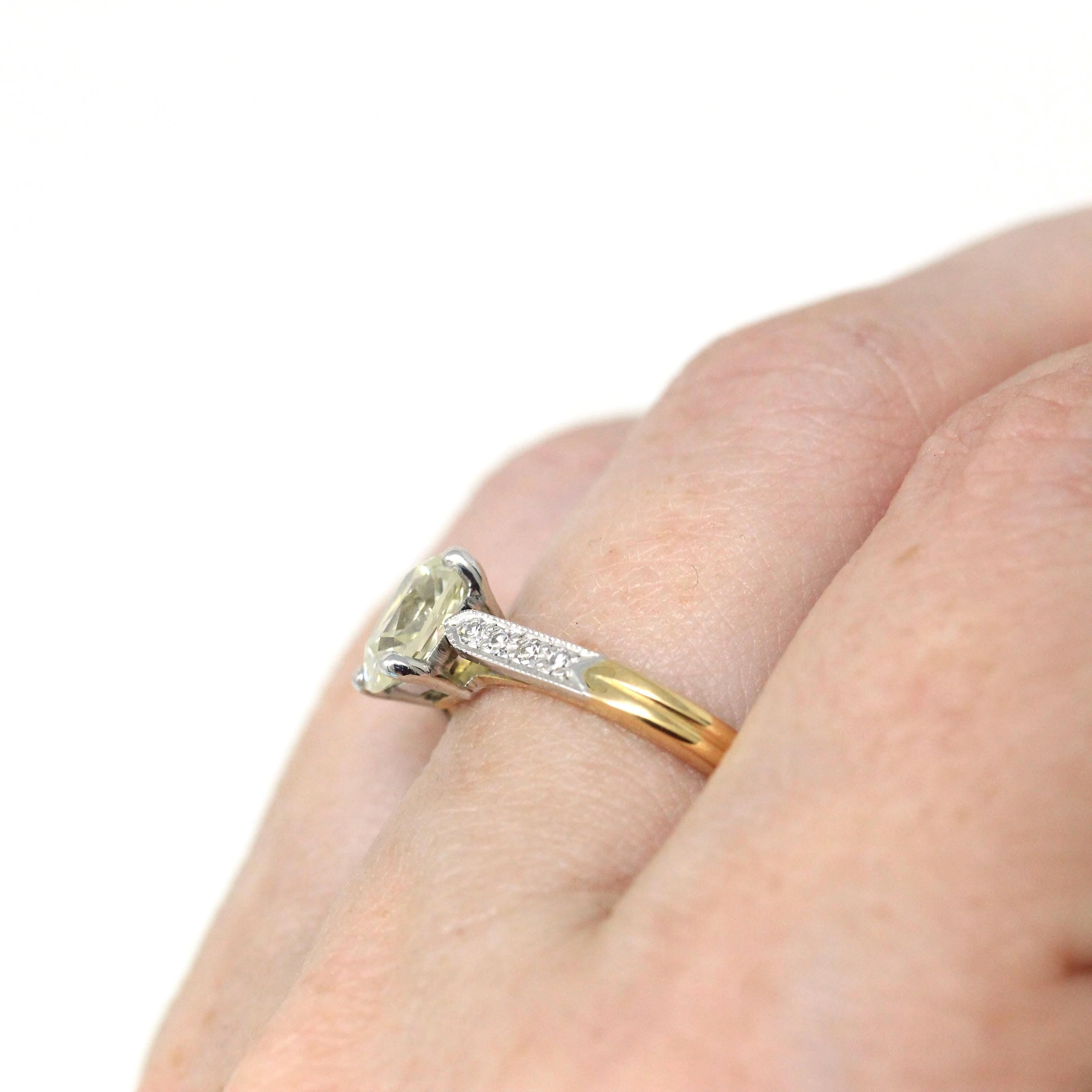 Old Mine Cut Diamond Ring - Modern 18k Yellow Gold & Platinum Two Tone French Engagement - Estate Vintage Style Bridal GIA Report Jewelry