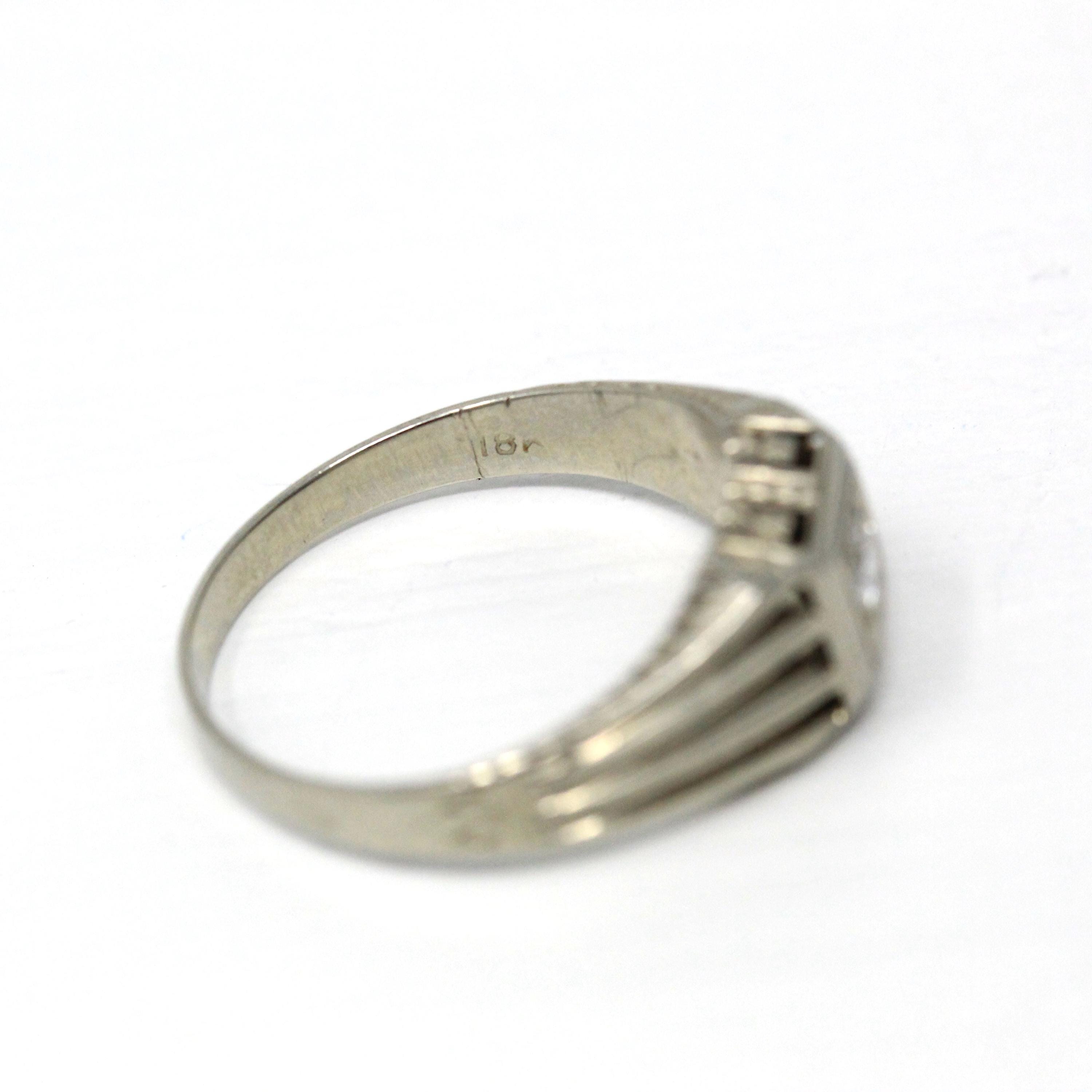 Genuine Diamond Ring - Art Deco 18k White Gold .13 CT Round Transitional Cut Gemstone - Vintage Circa 1930s Era Engagement Fine 30s Jewelry