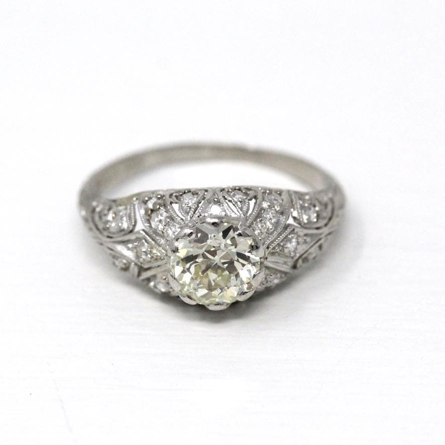 Antique Engagement Ring - Platinum Diamond Wedding Anniversary Ring - Vintage 1910s Size 7 1/4 Fine Old European Brilliant Jewelry W/ Report