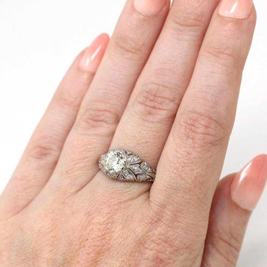 Antique Engagement Ring - Platinum Diamond Wedding Anniversary Ring - Vintage 1910s Size 7 1/4 Fine Old European Brilliant Jewelry W/ Report