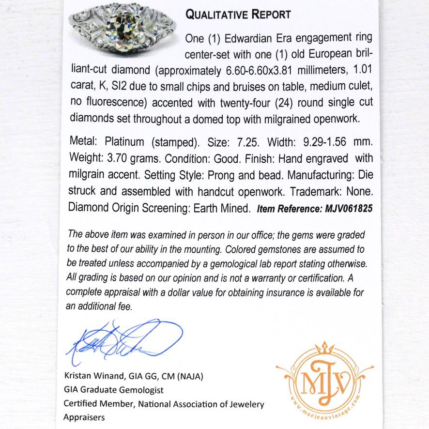 Antique Engagement Ring - Platinum Diamond Wedding Anniversary Ring - Vintage 1910s Size 7 1/4 Fine Old European Brilliant Jewelry W/ Report