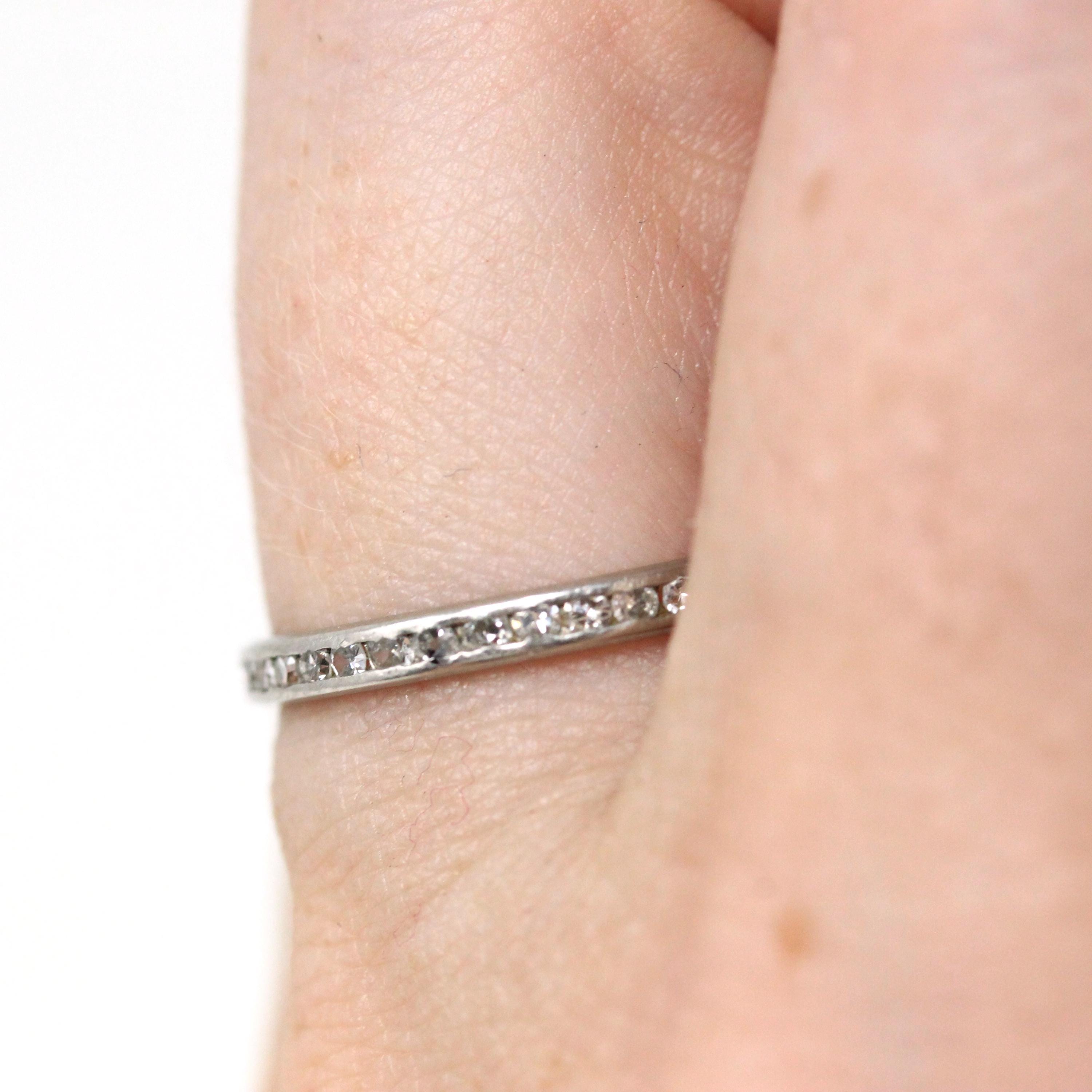 Diamond Eternity Band - Art Deco Platinum 3/4 CTW Genuine Round Single Cut Ring - Antique Circa 1920s Size 5.5 Wedding Fine Precious Jewelry