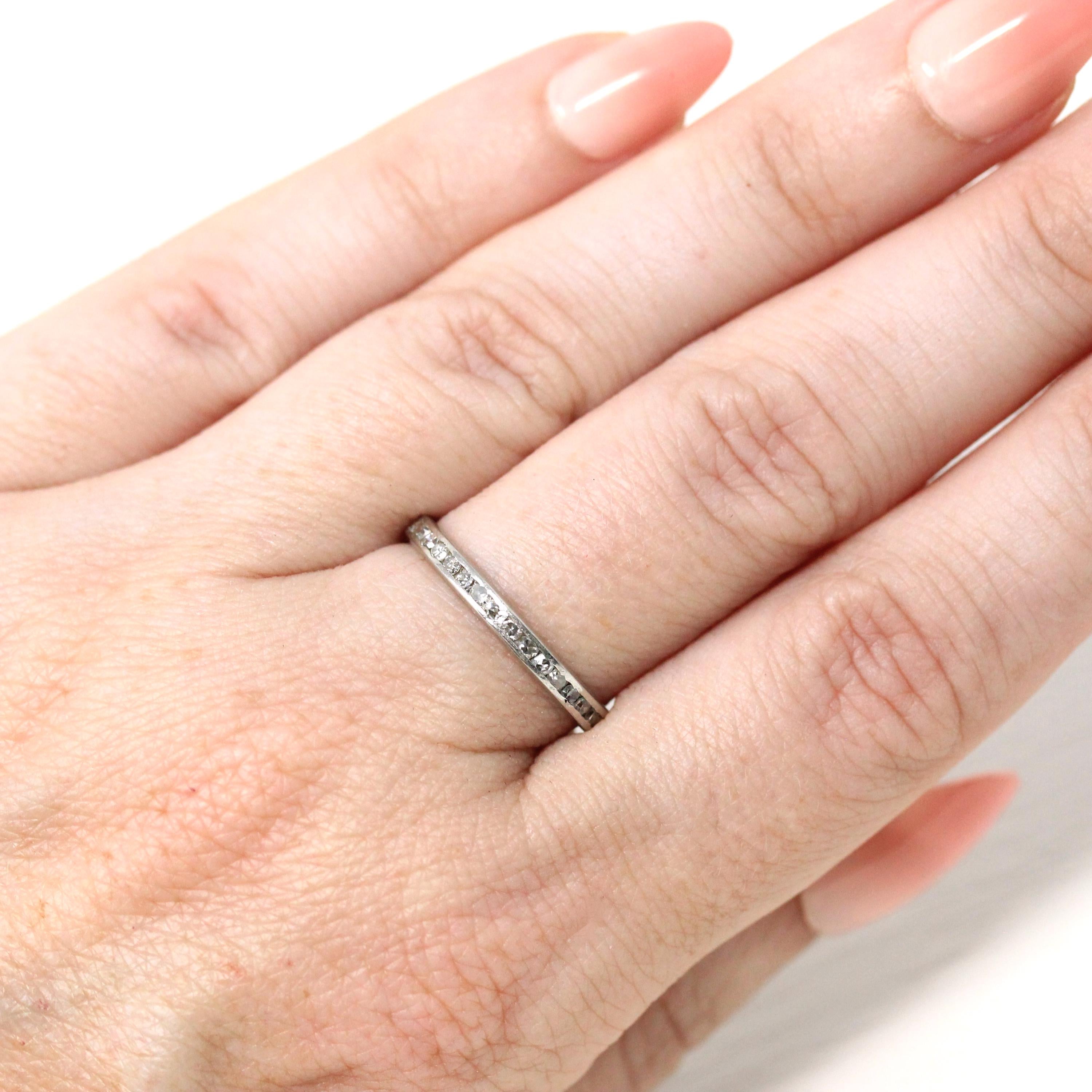 Diamond Eternity Band - Art Deco Platinum 3/4 CTW Genuine Round Single Cut Ring - Antique Circa 1920s Size 5.5 Wedding Fine Precious Jewelry