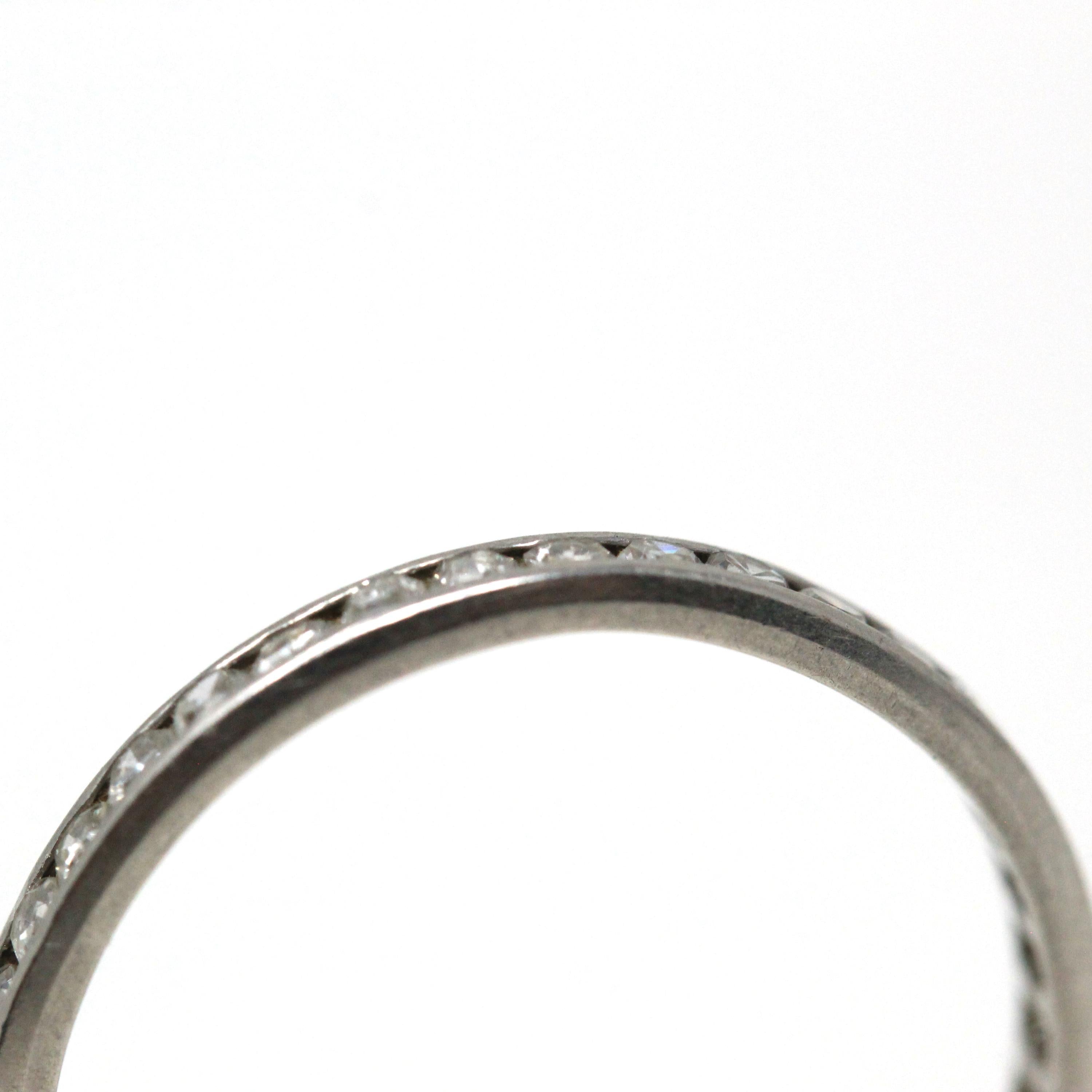 Diamond Eternity Band - Art Deco Platinum 3/4 CTW Genuine Round Single Cut Ring - Antique Circa 1920s Size 5.5 Wedding Fine Precious Jewelry