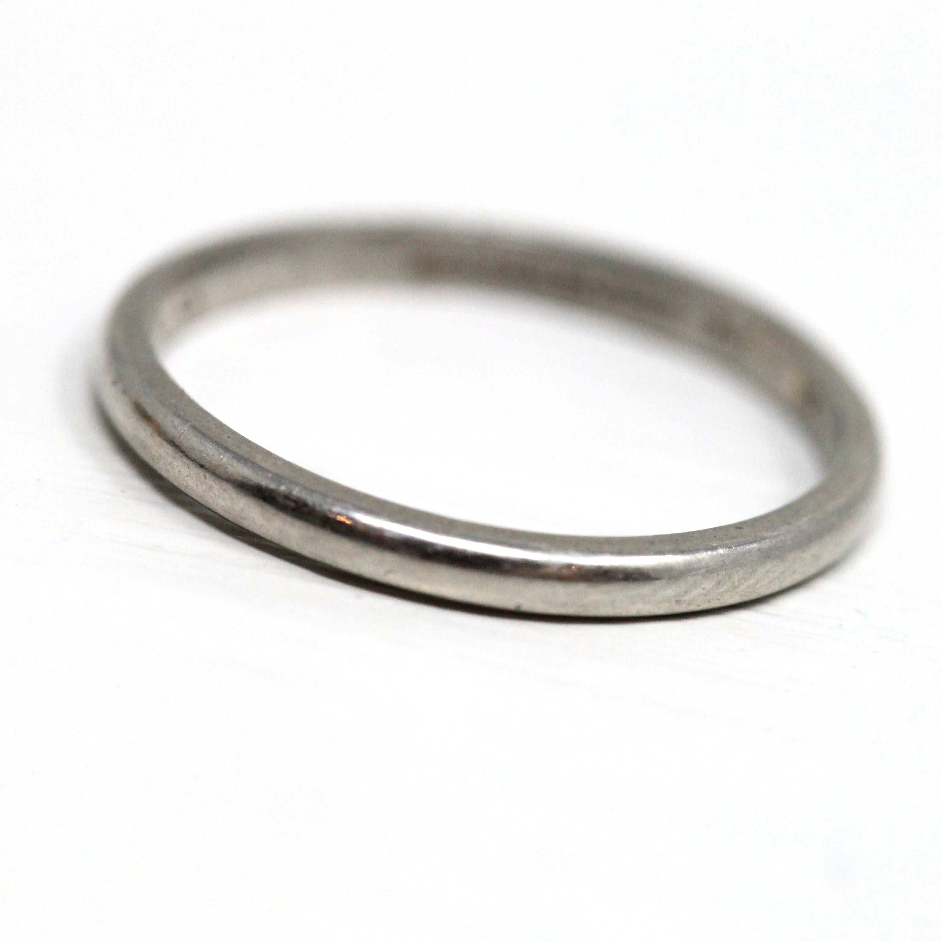 Dated 1950 Band - Mid Century Platinum Engraved "DAK-CJB" Half Round - Vintage Dated "4-11-50" Size 6 Heirloom Fine Wedding Jewelry