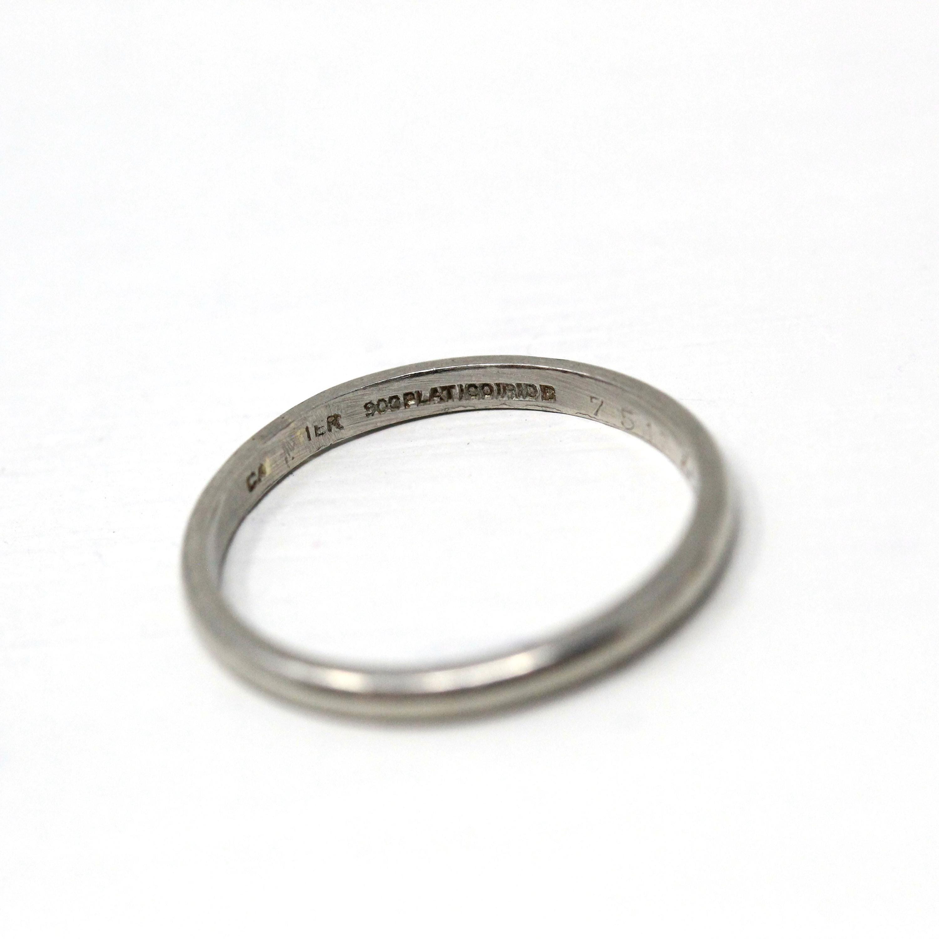 Dated 1950 Band - Mid Century Platinum Engraved "DAK-CJB" Half Round - Vintage Dated "4-11-50" Size 6 Heirloom Fine Wedding Jewelry