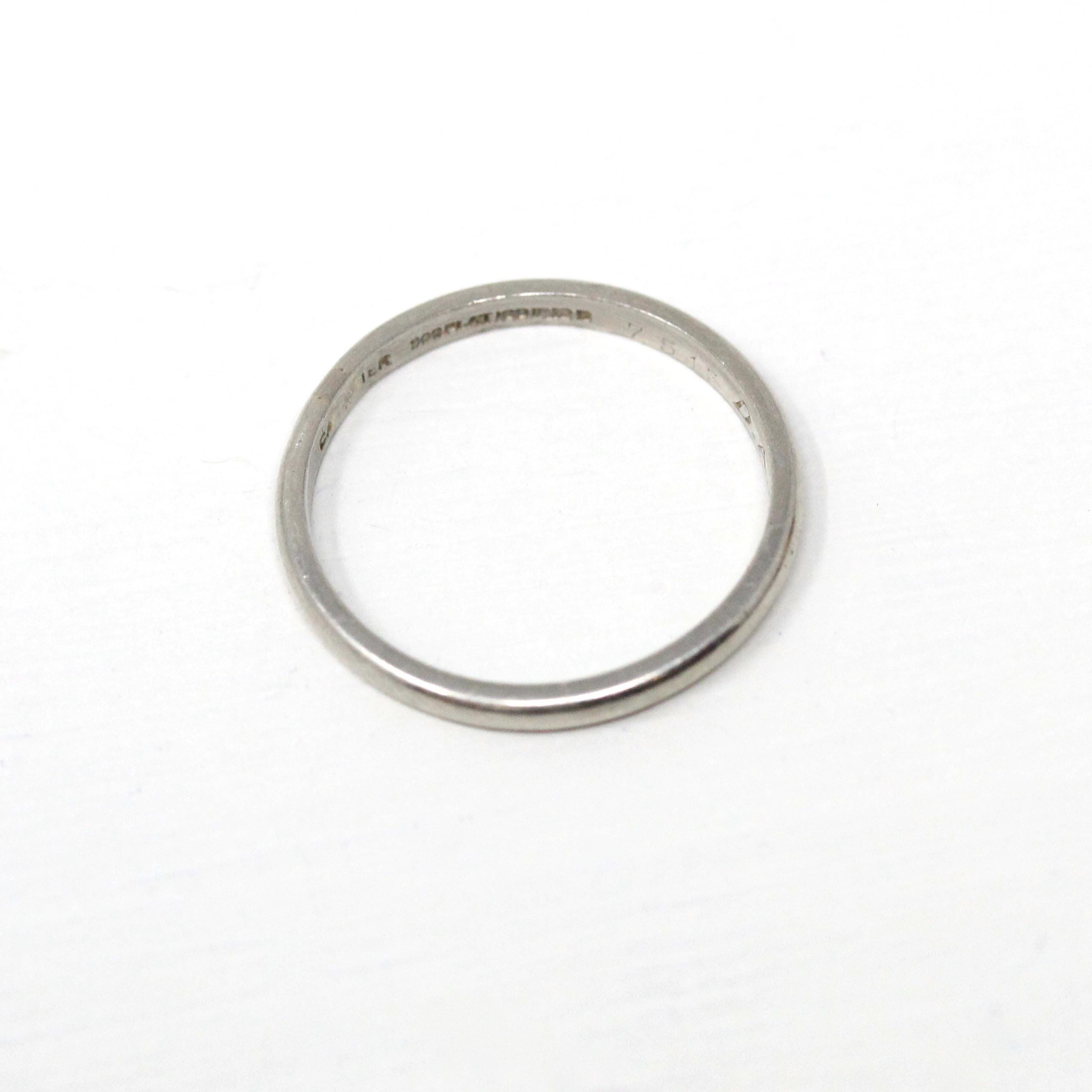 Dated 1950 Band - Mid Century Platinum Engraved "DAK-CJB" Half Round - Vintage Dated "4-11-50" Size 6 Heirloom Fine Wedding Jewelry