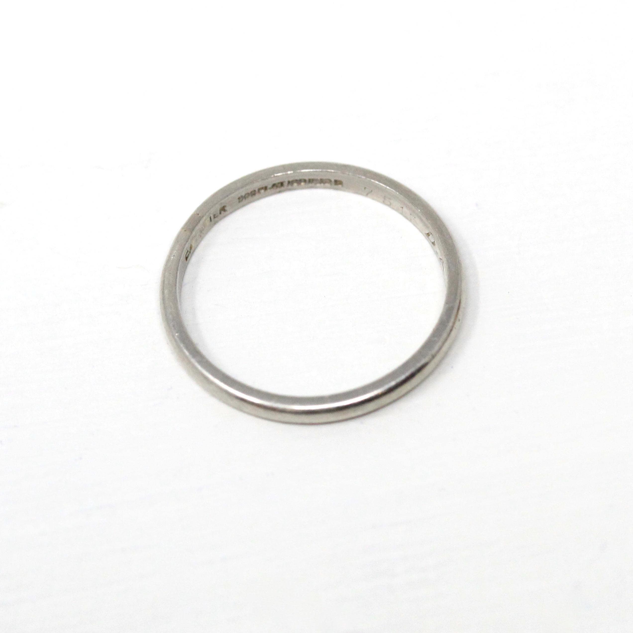 Dated 1950 Band - Mid Century Platinum Engraved "DAK-CJB" Half Round - Vintage Dated "4-11-50" Size 6 Heirloom Fine Wedding Jewelry