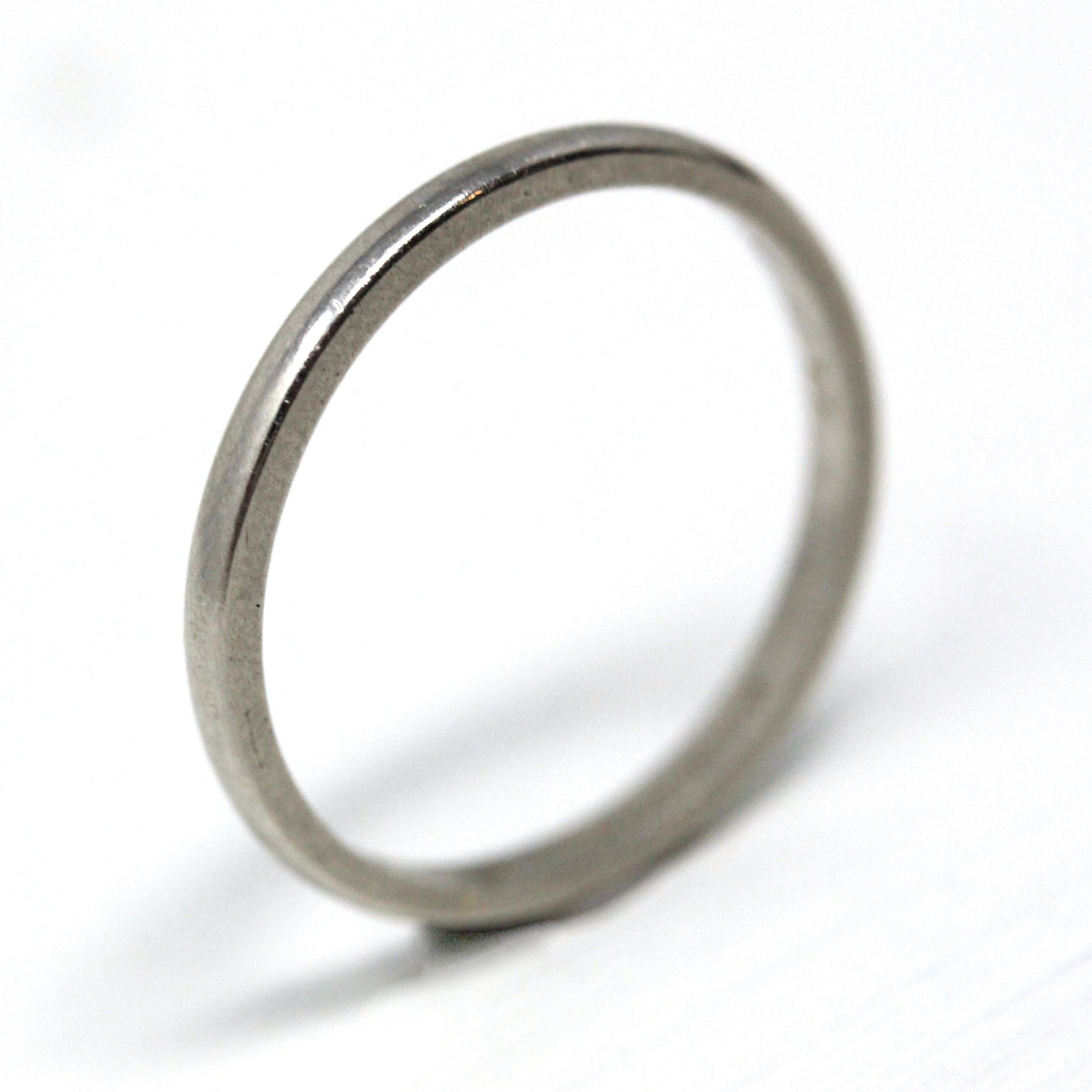 Dated 1950 Band - Mid Century Platinum Engraved "DAK-CJB" Half Round - Vintage Dated "4-11-50" Size 6 Heirloom Fine Wedding Jewelry