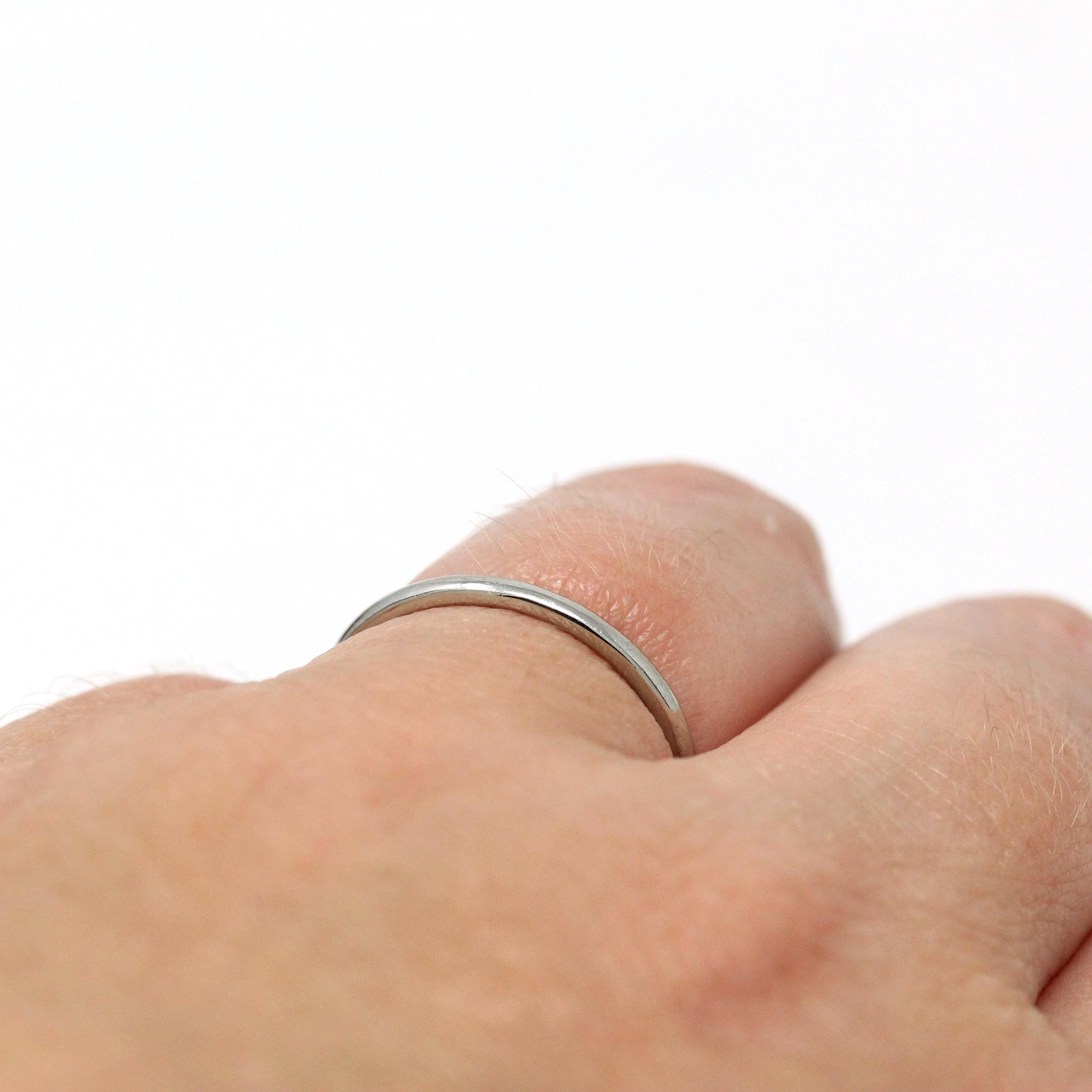 Vintage Wedding Ring - Antique 18k White Gold Birmingham England Half Round Band - Size 7 1/4 Dated Fine Bridal Fine Jewelry