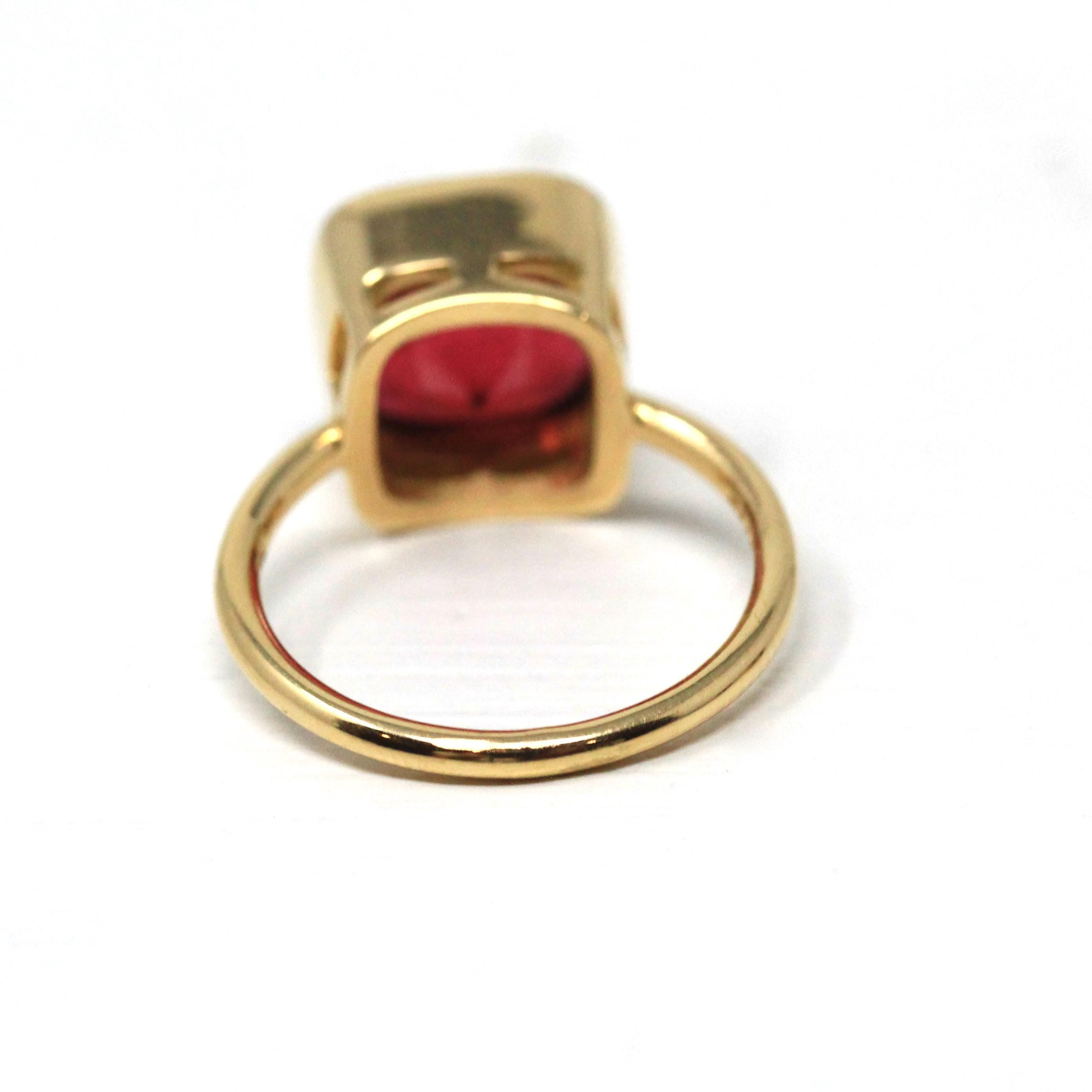 Pink Tourmaline Ring - 18k Yellow Gold Bezel Set Genuine 5.39 CT Gemstone - Modern Size 6 1/4 Statement Fine Cocktail Solitaire Jewelry