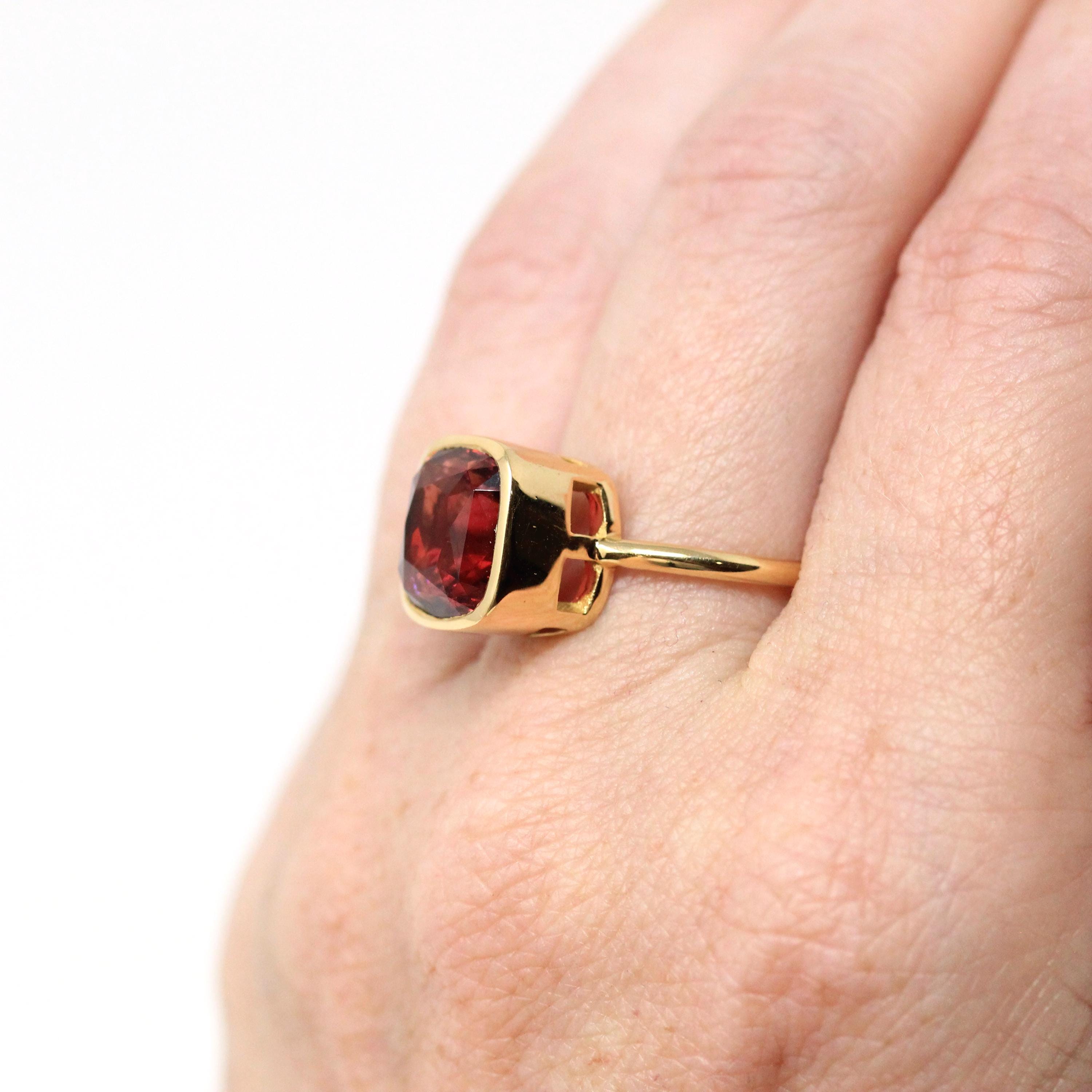 Pink Tourmaline Ring - 18k Yellow Gold Bezel Set Genuine 5.39 CT Gemstone - Modern Size 6 1/4 Statement Fine Cocktail Solitaire Jewelry