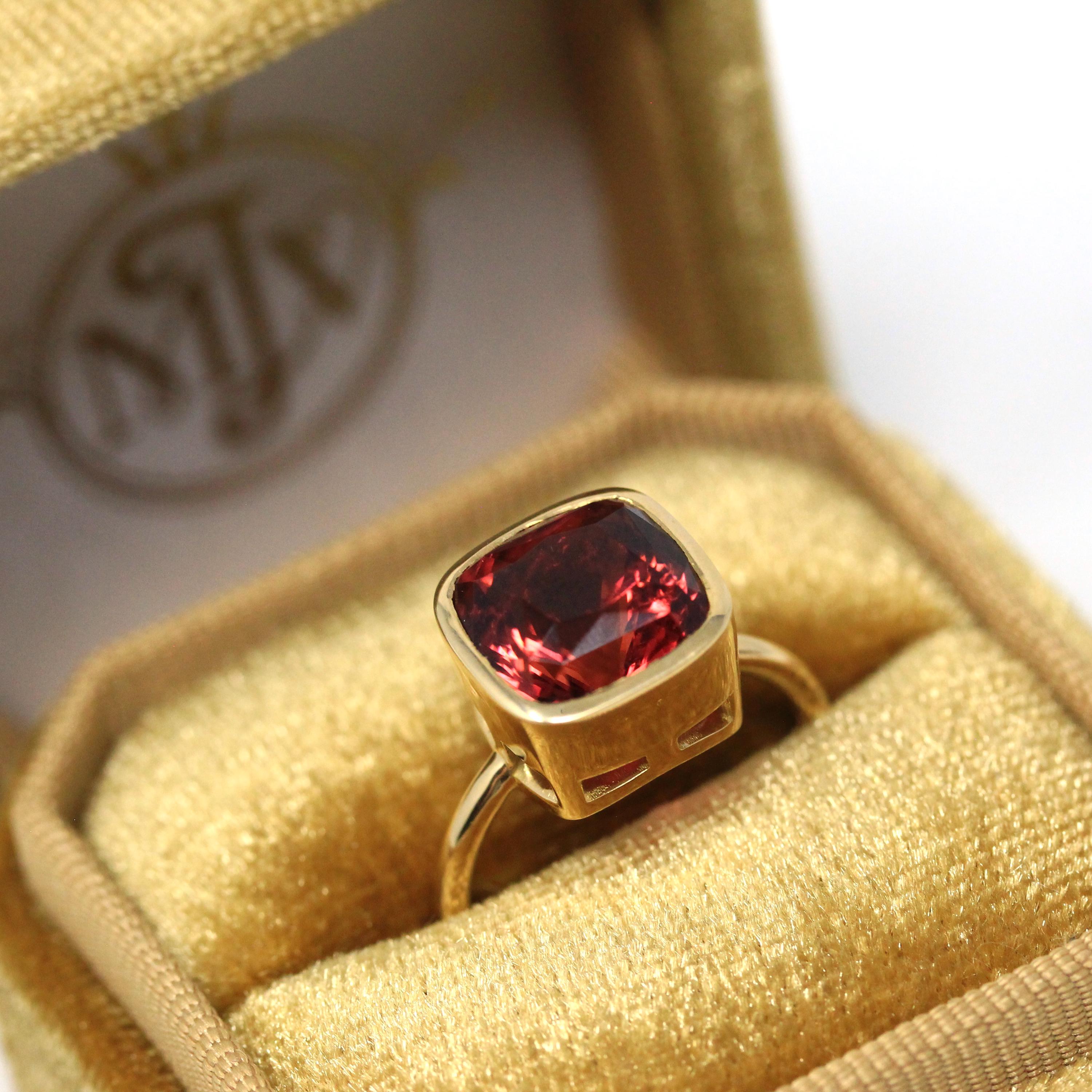 Pink Tourmaline Ring - 18k Yellow Gold Bezel Set Genuine 5.39 CT Gemstone - Modern Size 6 1/4 Statement Fine Cocktail Solitaire Jewelry