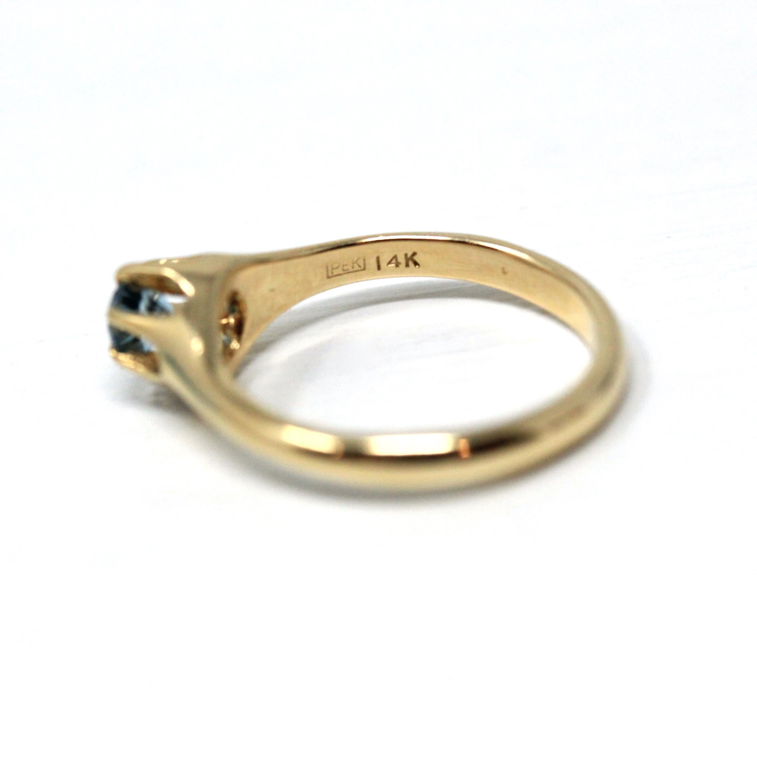 Blue Topaz Ring - Vintage 14k Yellow Gold Round Faceted Gemstone - Retro 1940s Era Size 5 Unisex Belcher Fine December Birthstone Jewelry