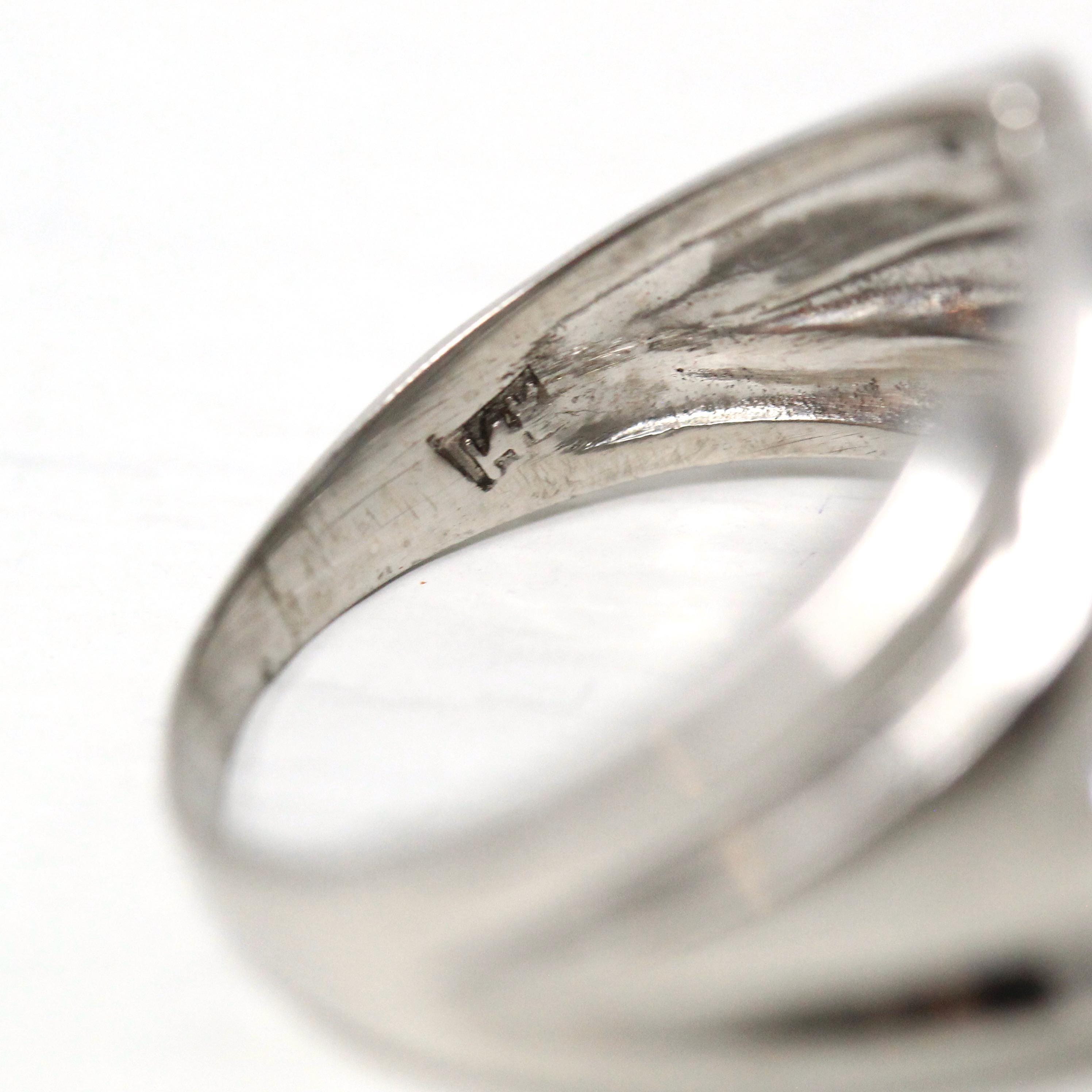 Genuine Star Sapphire Ring - Mid Century 14k White Gold Oval Cabochon Cut & Diamonds - Vintage Circa 1950s Size 7.5 Fine Report Jewelry