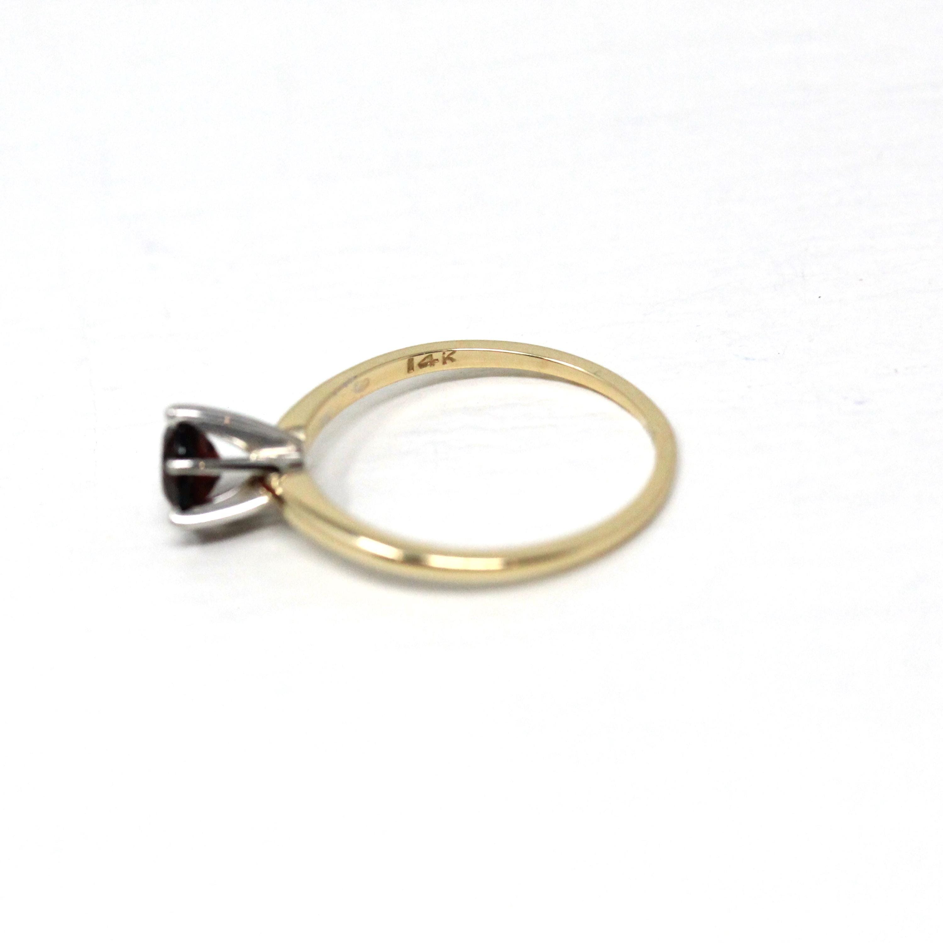 Genuine Garnet Ring - Modern 14k Yellow & White Gold Round Red Gemstone - Estate Circa 2000's Era Size 5 3/4 January Birthstone Fine Jewelry
