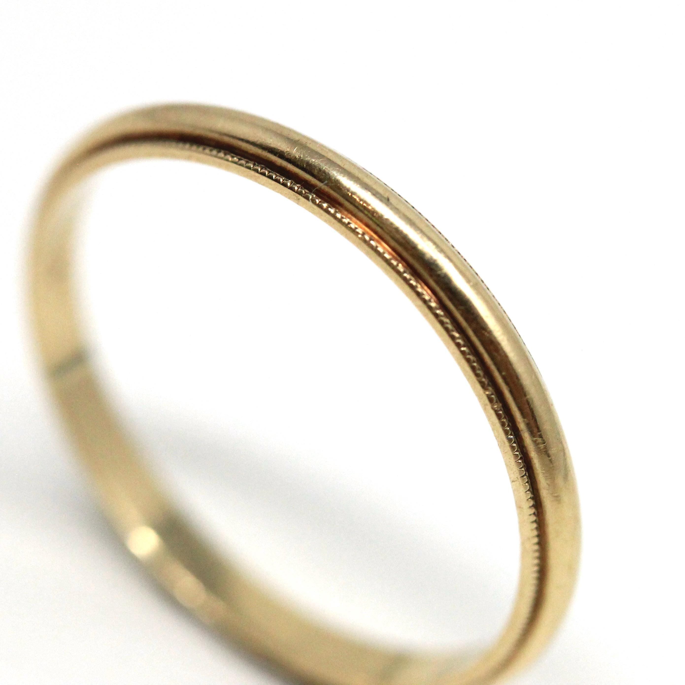 Vintage Wedding Band - Retro 14k Yellow Gold Milgrain Detail Eternity Design Ring - Circa 1960s Size 7 Unisex Bridal Stacking Fine Jewelry