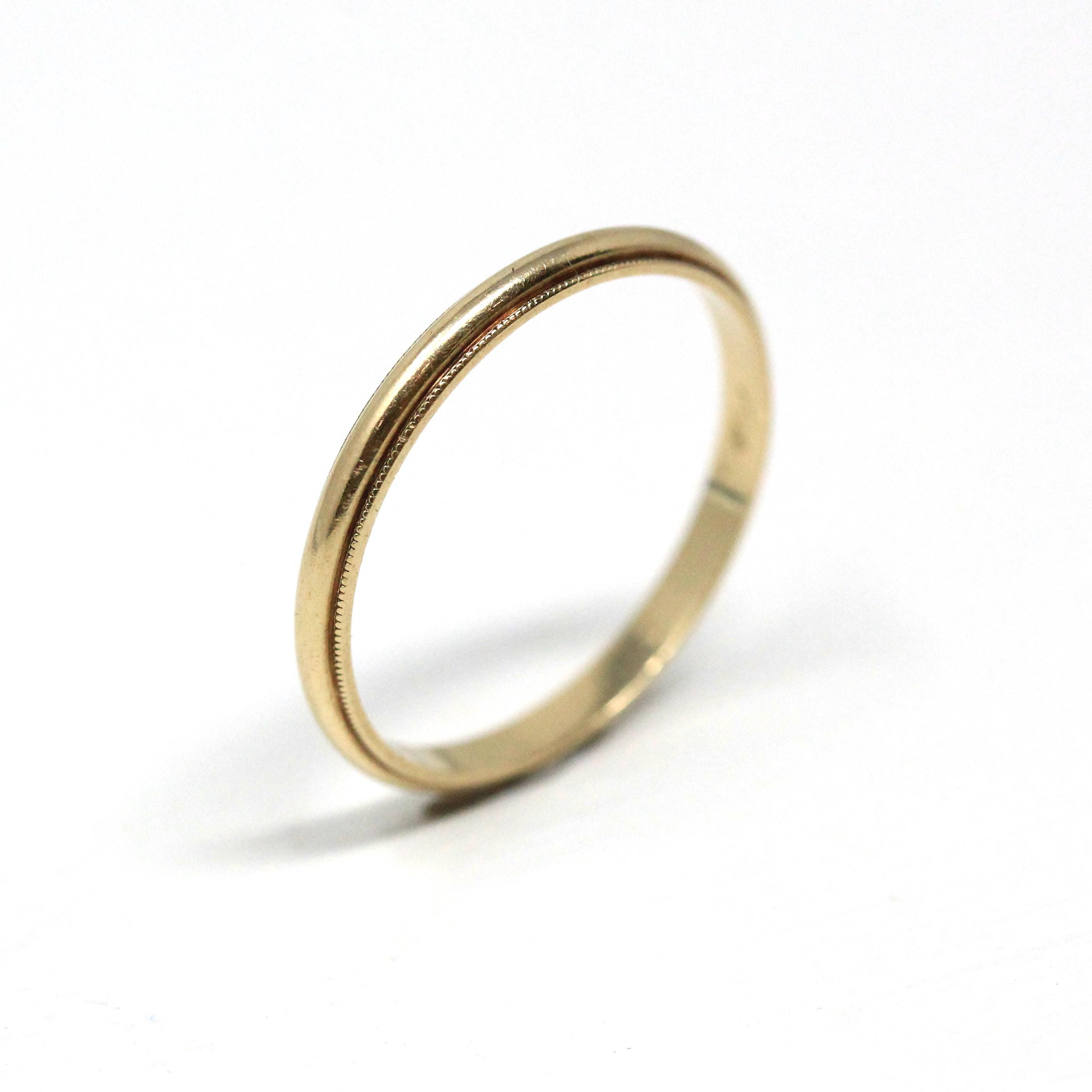 Vintage Wedding Band - Retro 14k Yellow Gold Milgrain Detail Eternity Design Ring - Circa 1960s Size 7 Unisex Bridal Stacking Fine Jewelry