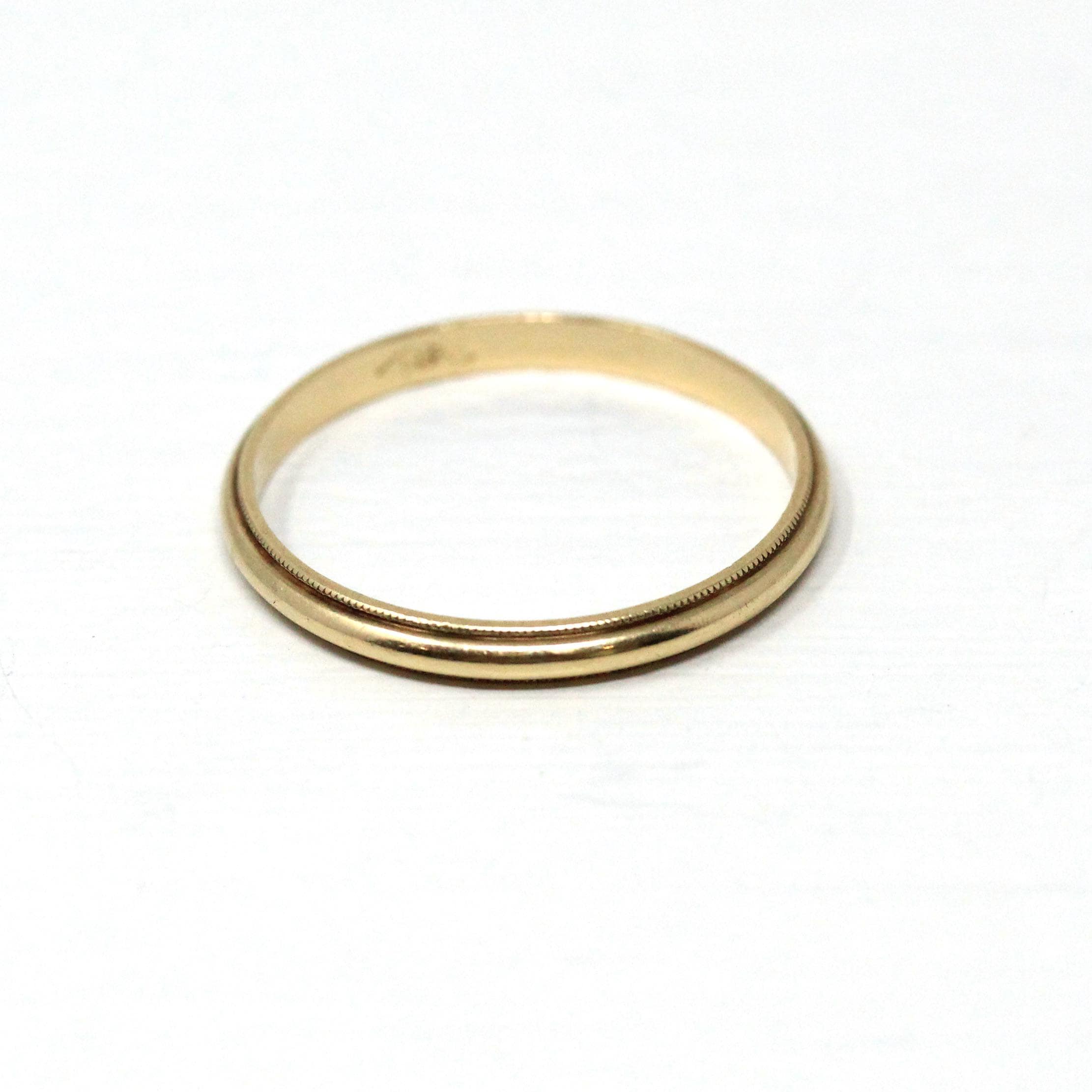 Vintage Wedding Band - Retro 14k Yellow Gold Milgrain Detail Eternity Design Ring - Circa 1960s Size 7 Unisex Bridal Stacking Fine Jewelry