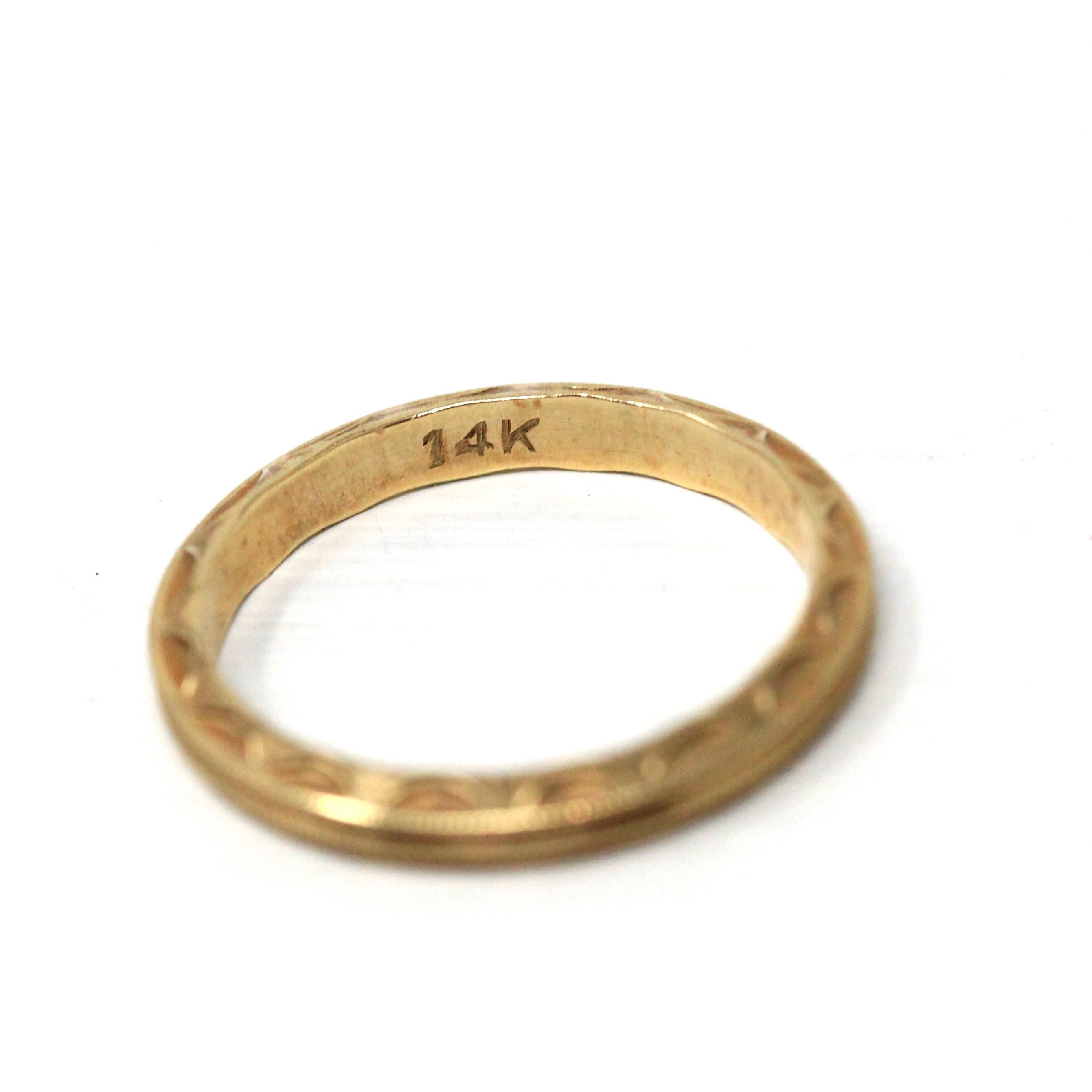 Retro Eternity Band - Circa 40s 14k Yellow Gold Textured Statement Band - Vintage Size 4 3/4 New Old Stock Scalloped Milgrain Fine Jewelry