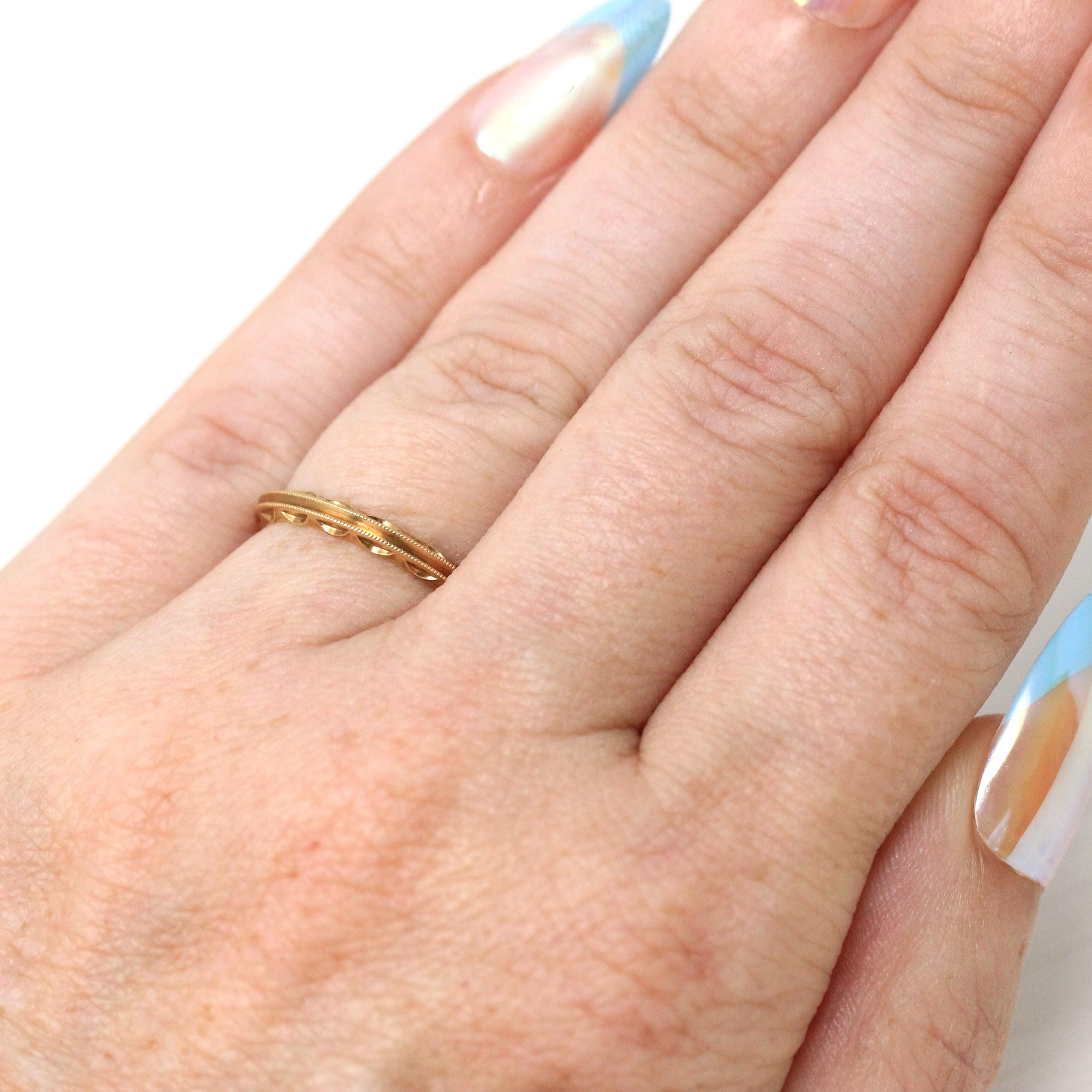 Retro Eternity Band - Circa 40s 14k Yellow Gold Textured Statement Band - Vintage Size 4 3/4 New Old Stock Scalloped Milgrain Fine Jewelry