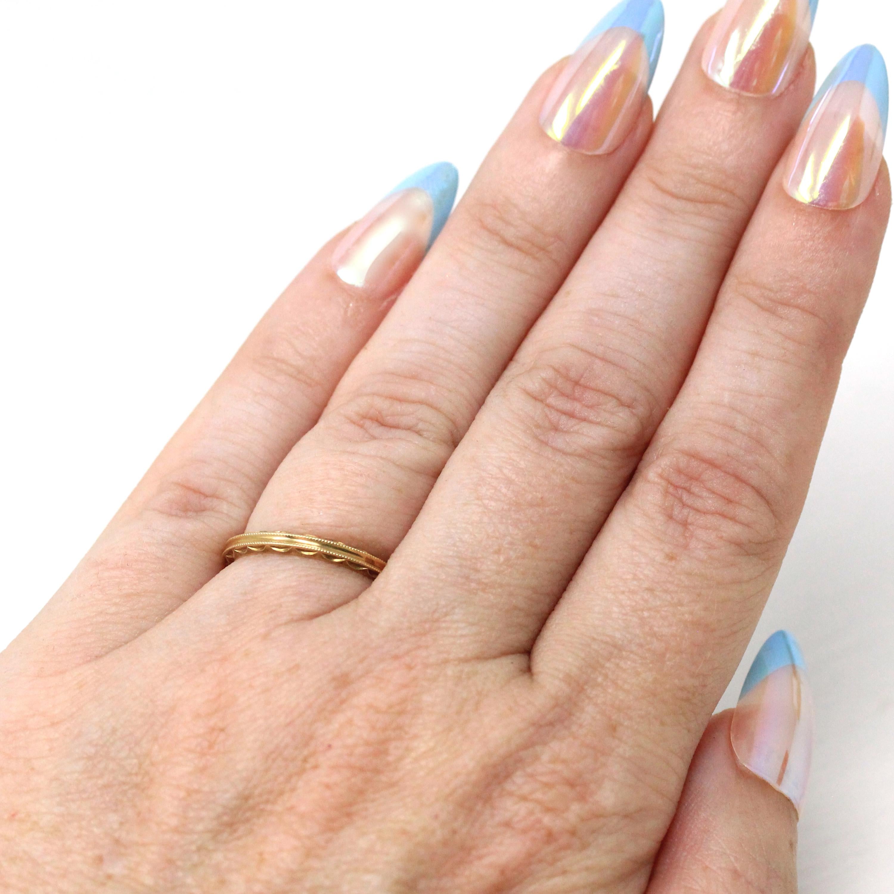 Retro Eternity Band - Circa 40s 14k Yellow Gold Textured Statement Band - Vintage Size 4 1/4 New Old Stock Scalloped Milgrain Fine Jewelry