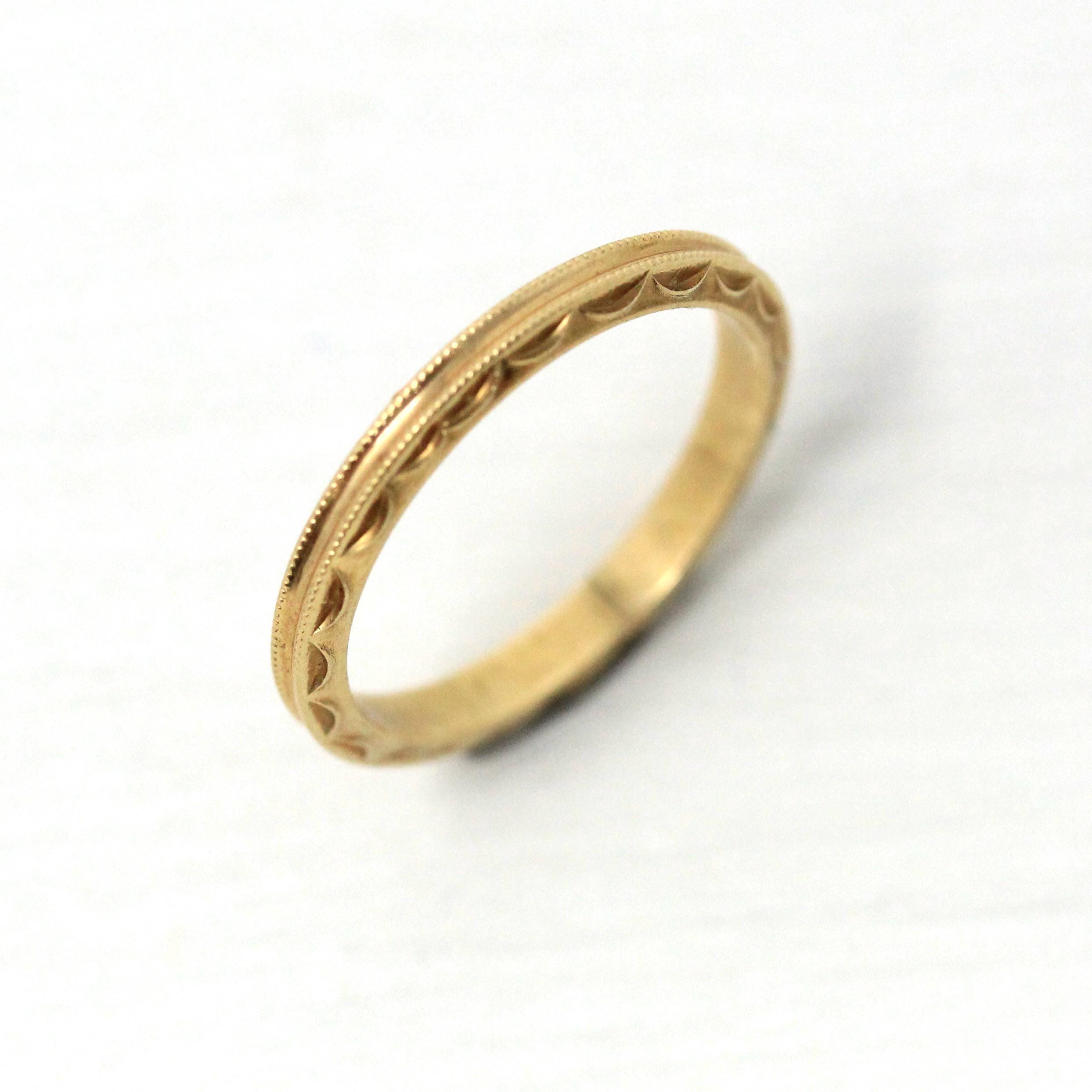 Retro Eternity Band - Circa 40s 14k Yellow Gold Textured Statement Band - Vintage Size 4 1/4 New Old Stock Scalloped Milgrain Fine Jewelry